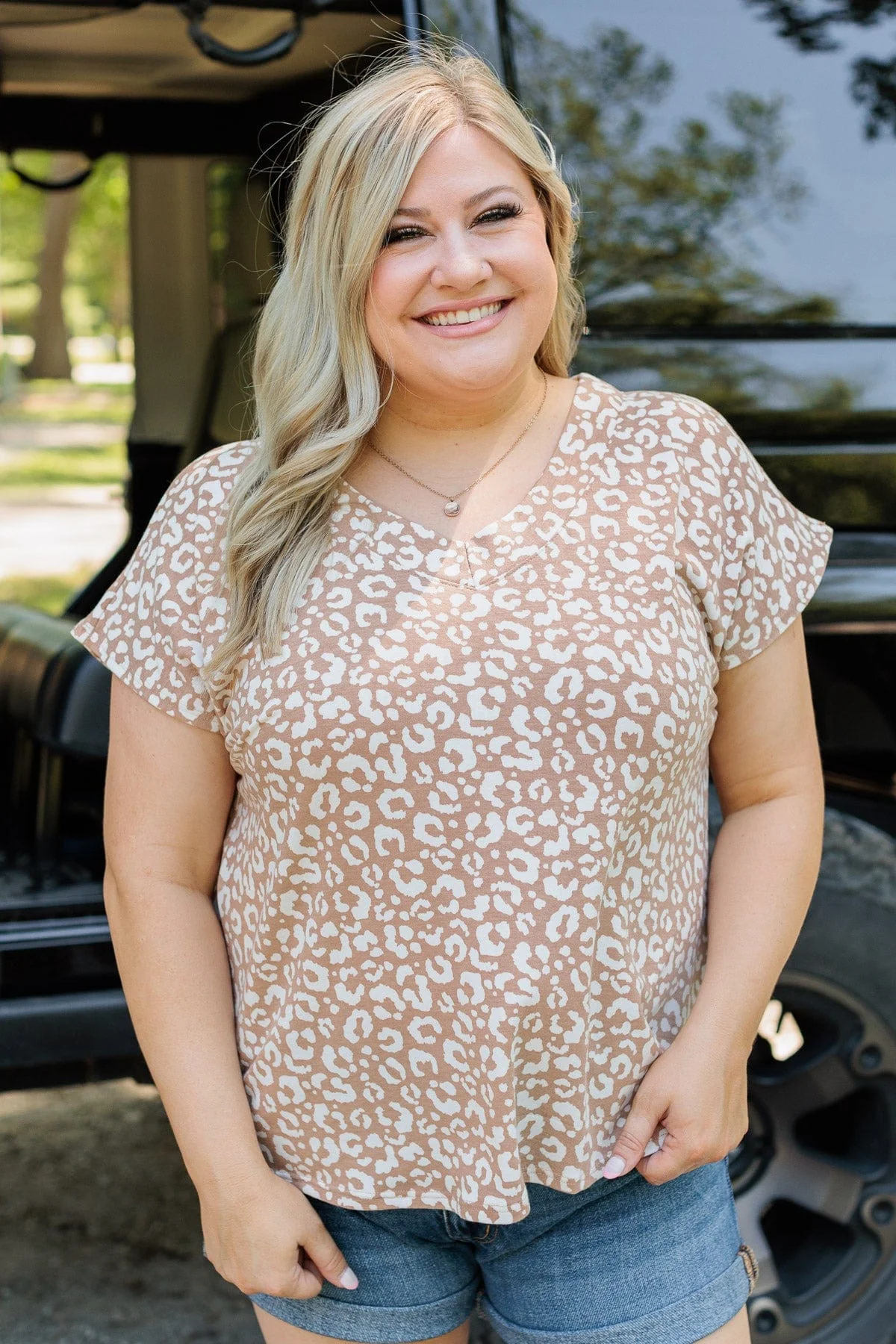 See My Wild Side V-Neck Leopard Top- Taupe - Image 9
