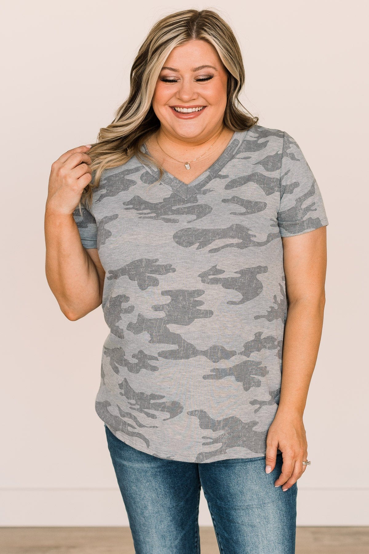 See The Big Picture V-Neck Top- Light Camo - Image 4