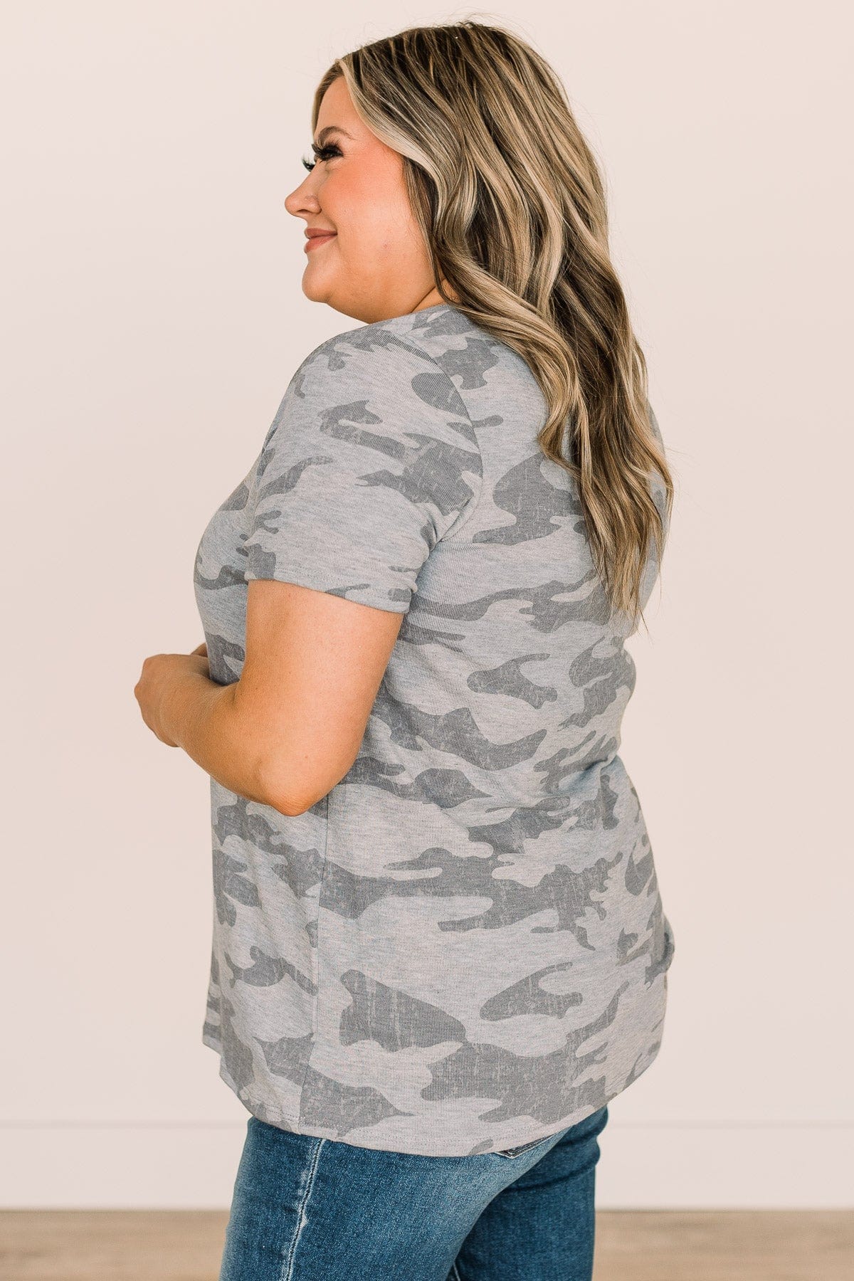 See The Big Picture V-Neck Top- Light Camo - Image 6
