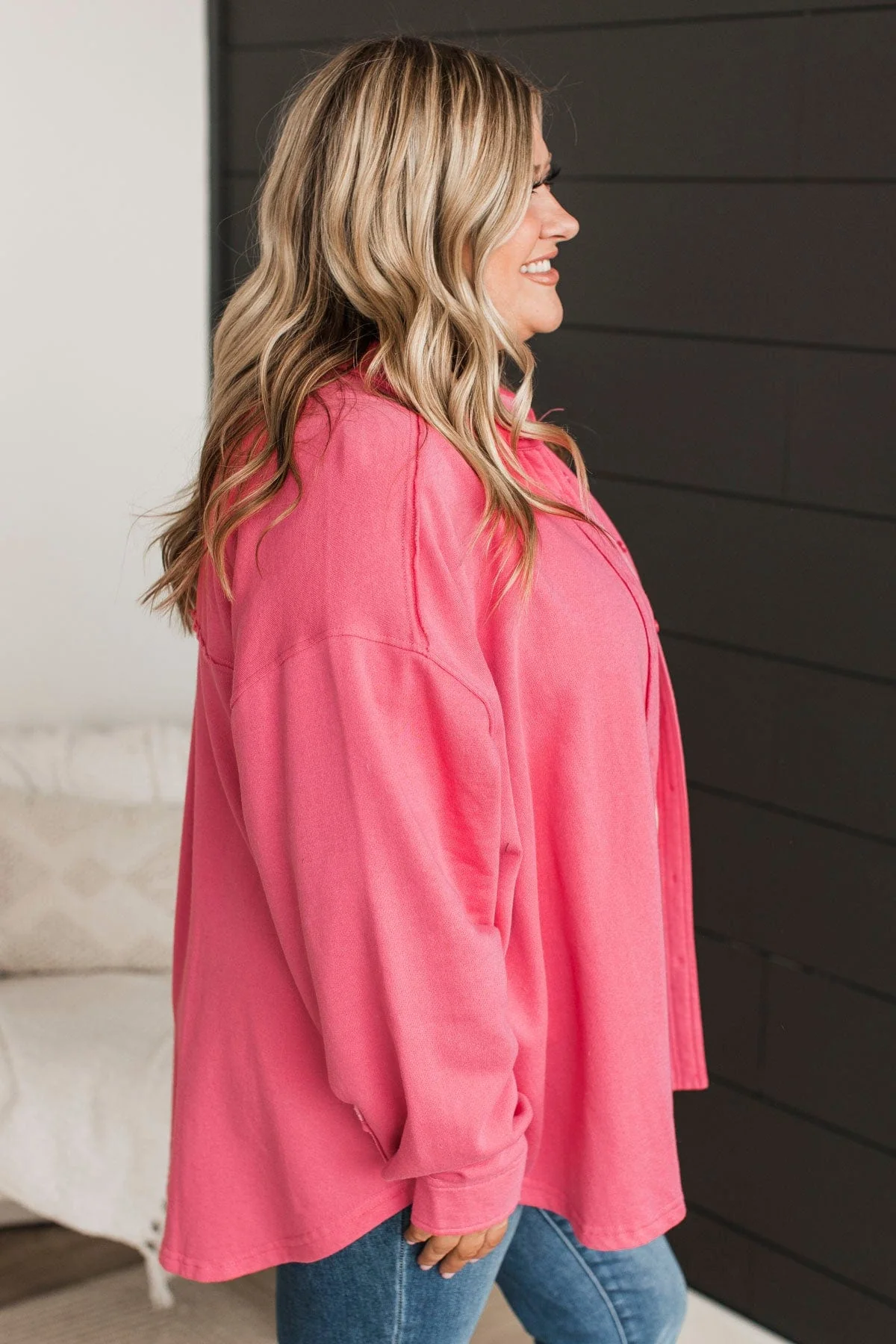 See The City Button Up Shirt Jacket- Pink - Image 5