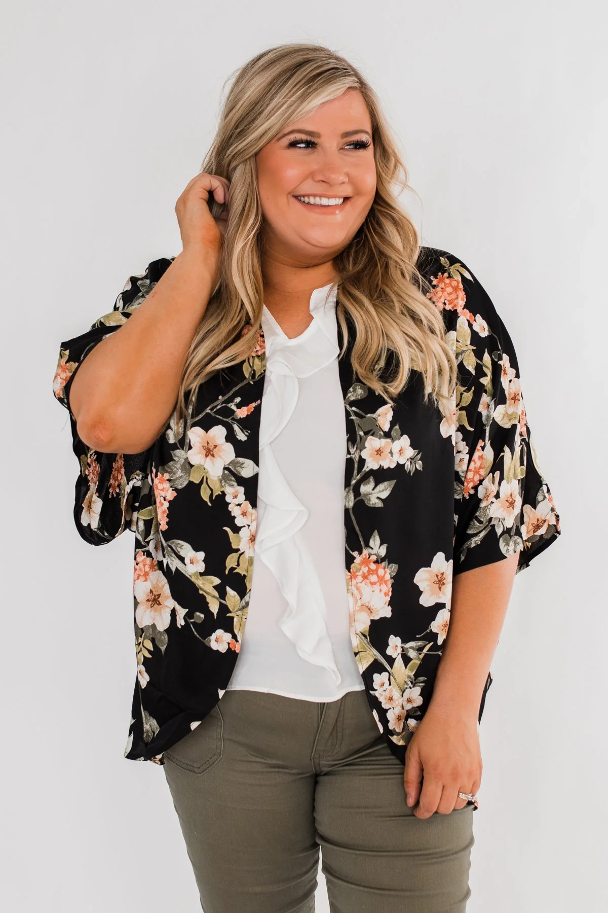 See The Romance Floral Kimono- Black - Image 7