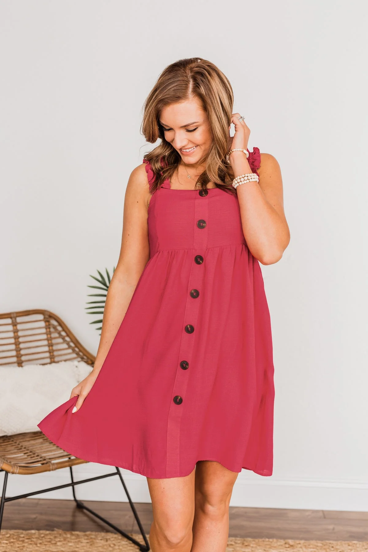 See Waves Wane Button Dress- Fuchsia - Image 2