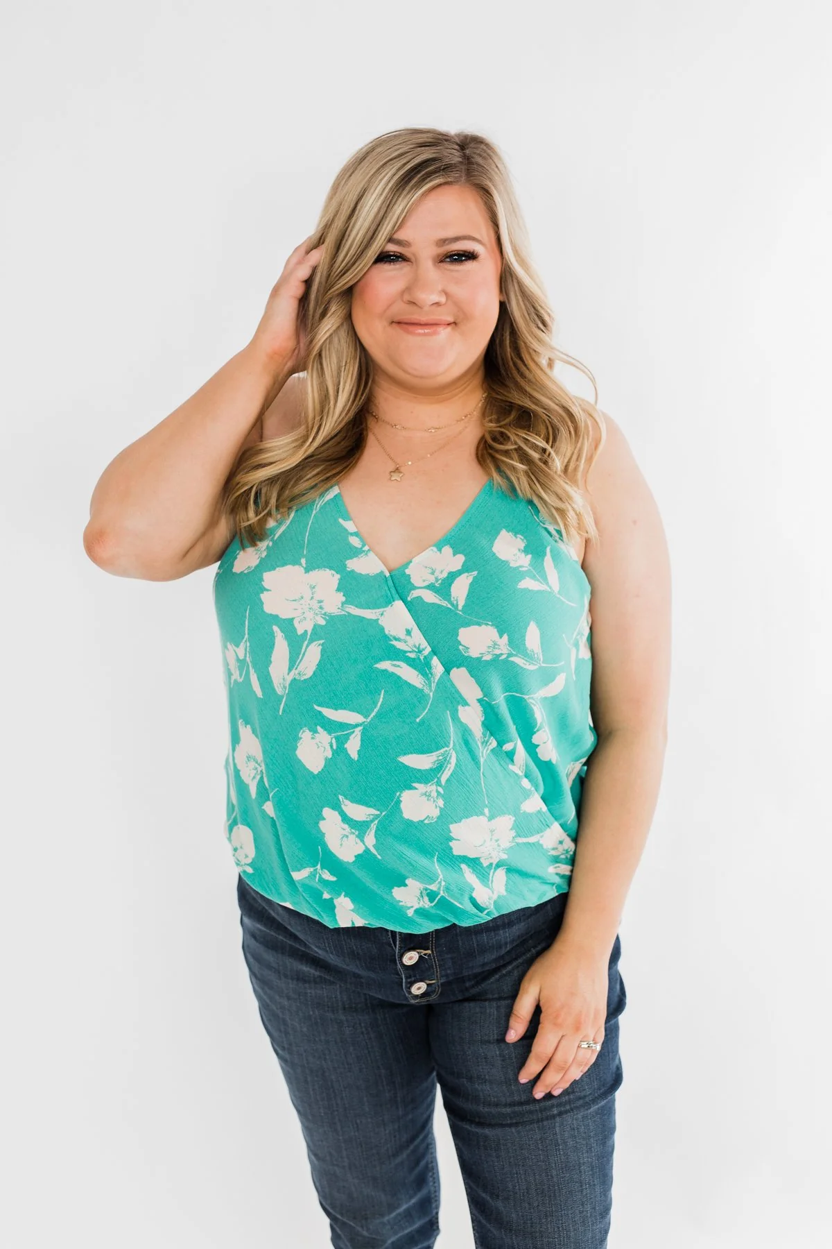 See You Smile Floral Wrap Tank Top- Turquoise - Image 6