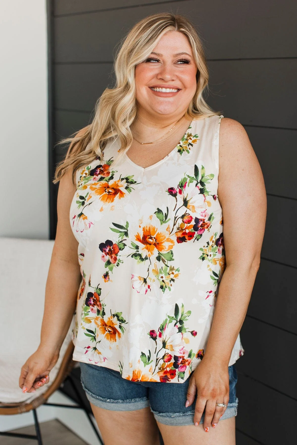 See Your Spark Floral Tank Top- Beige - Image 3