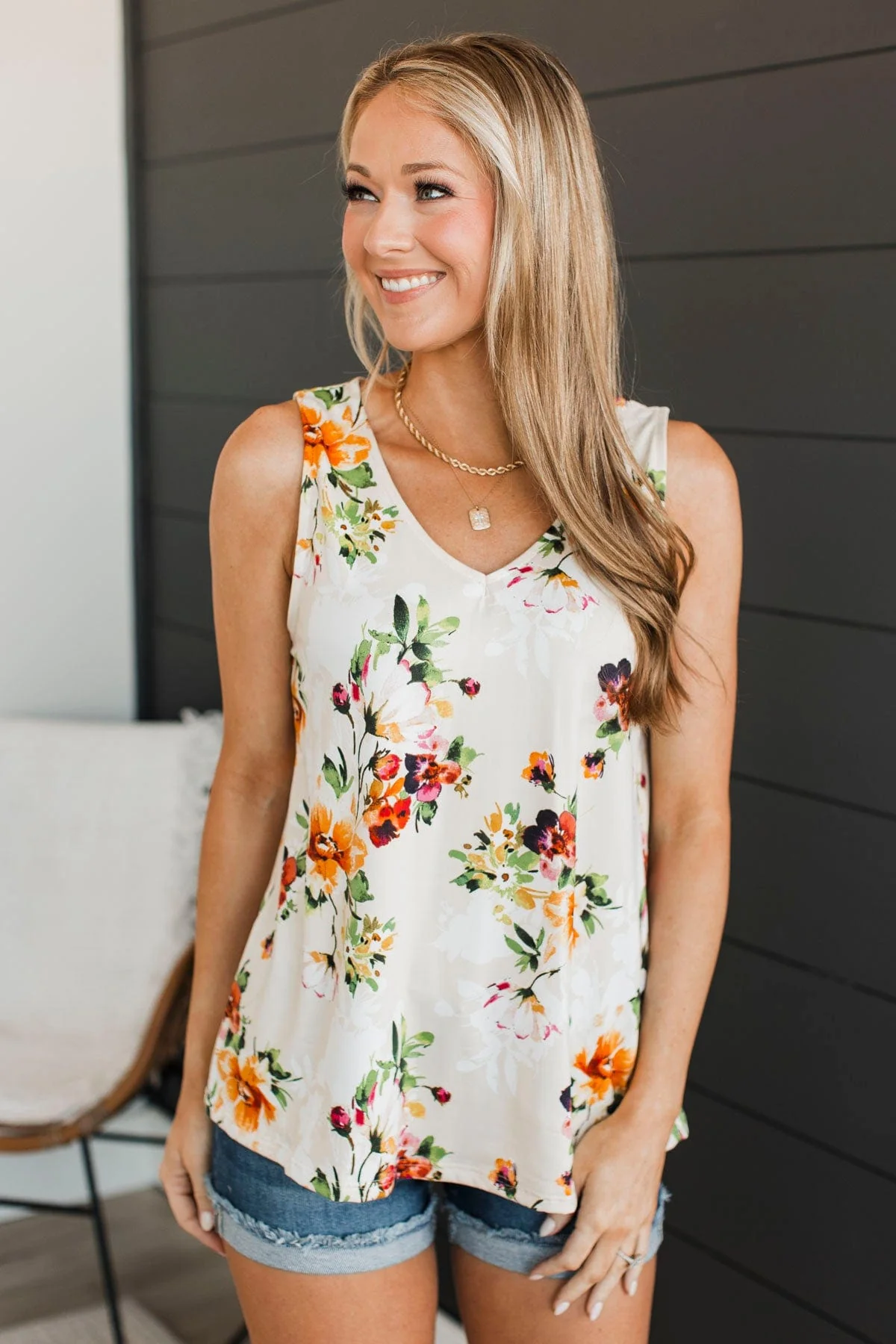 See Your Spark Floral Tank Top- Beige - Image 4