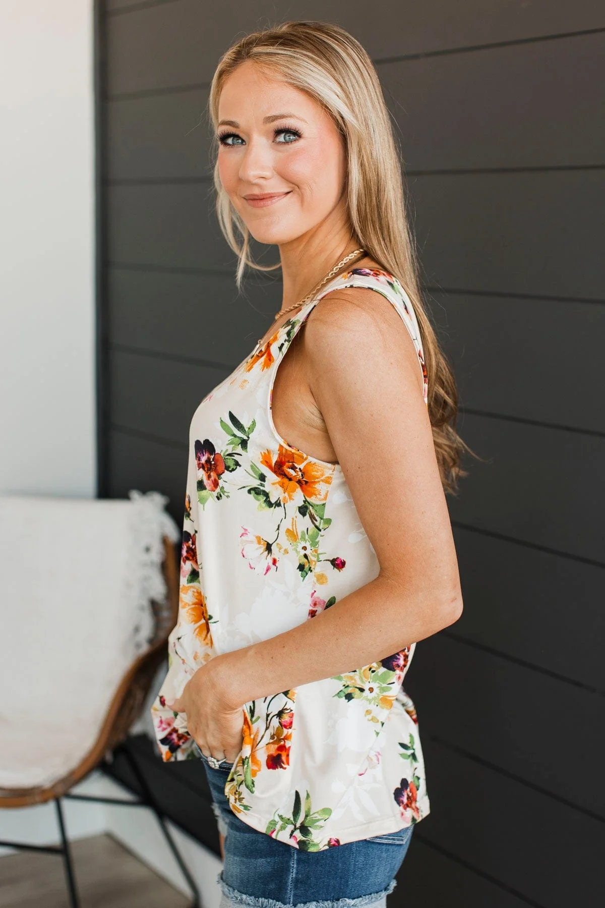 See Your Spark Floral Tank Top- Beige - Image 6