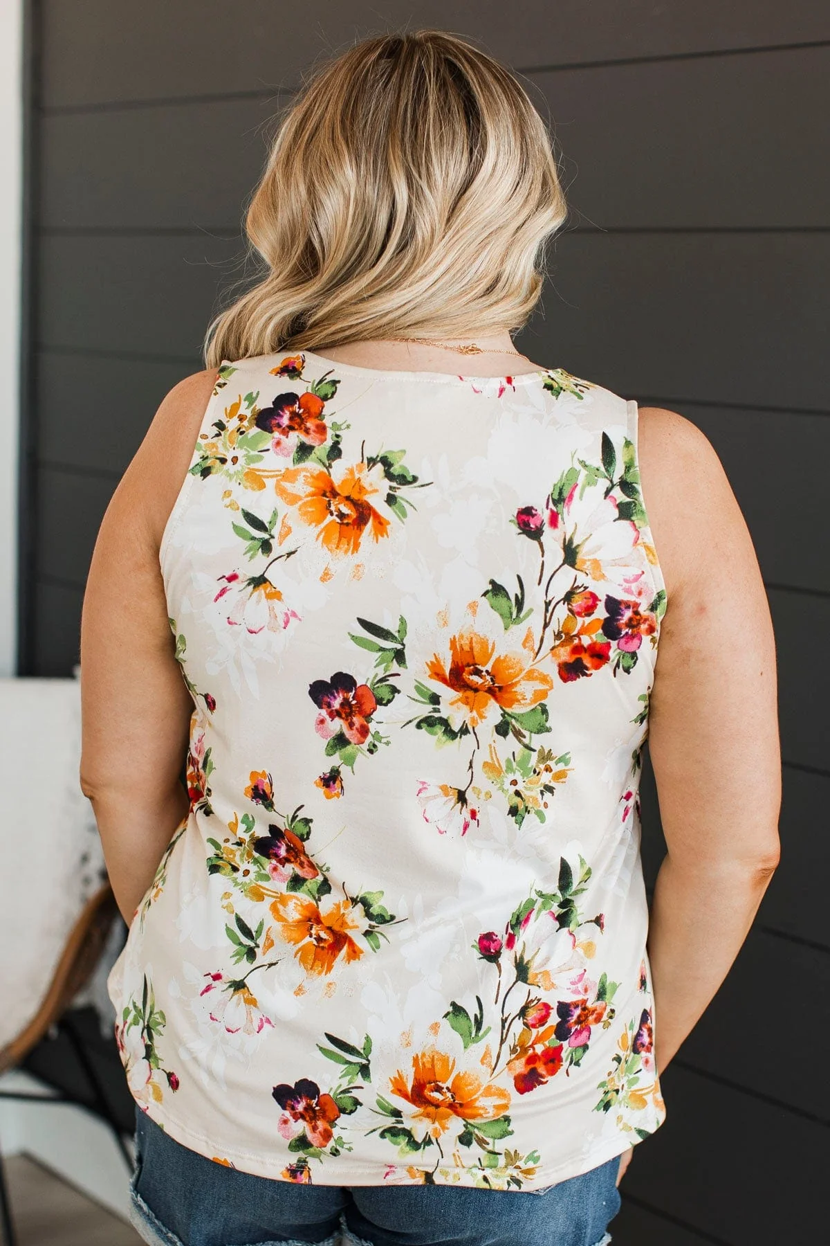 See Your Spark Floral Tank Top- Beige - Image 7