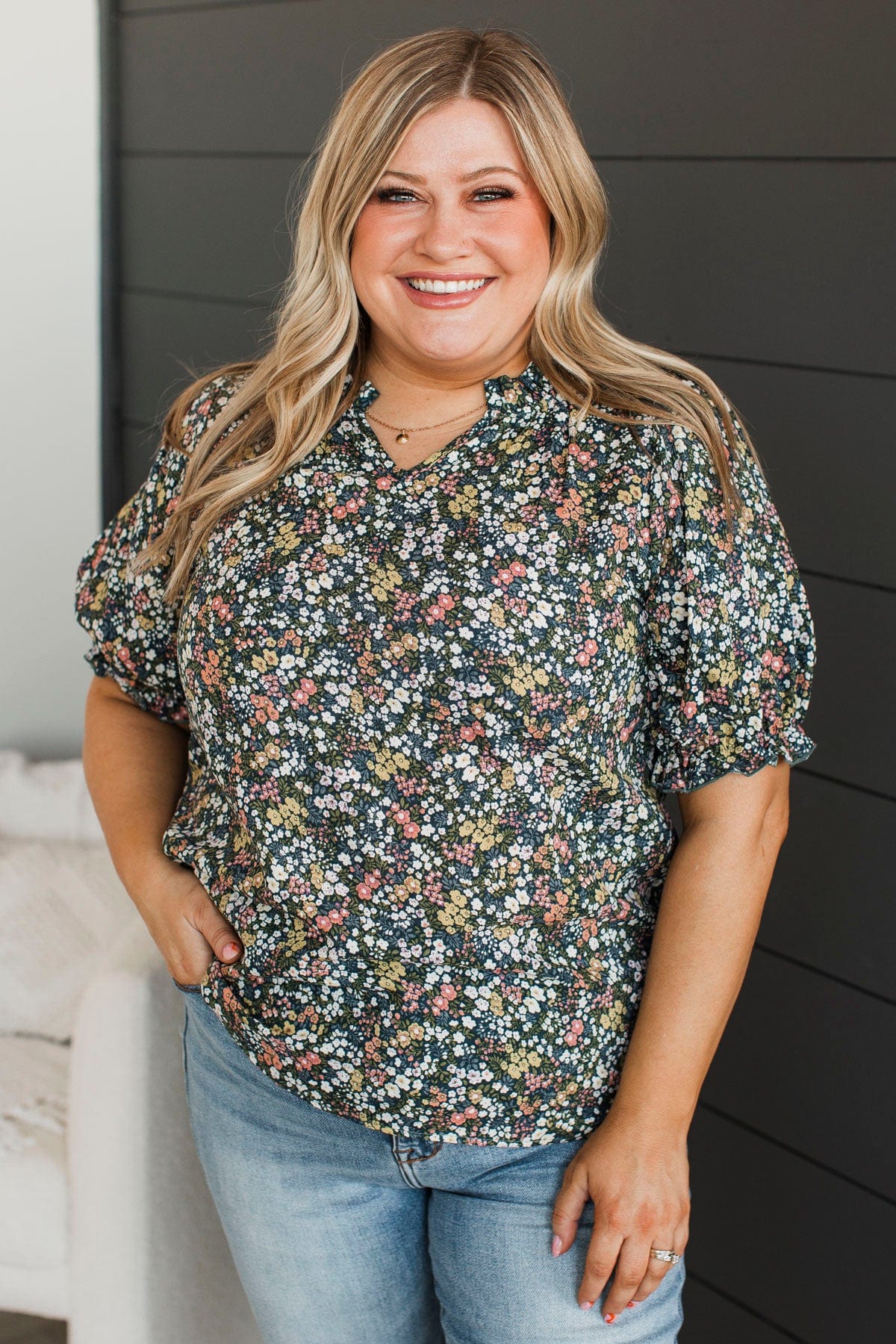 Seeing Clearly Floral Top- Navy & Green - Image 5