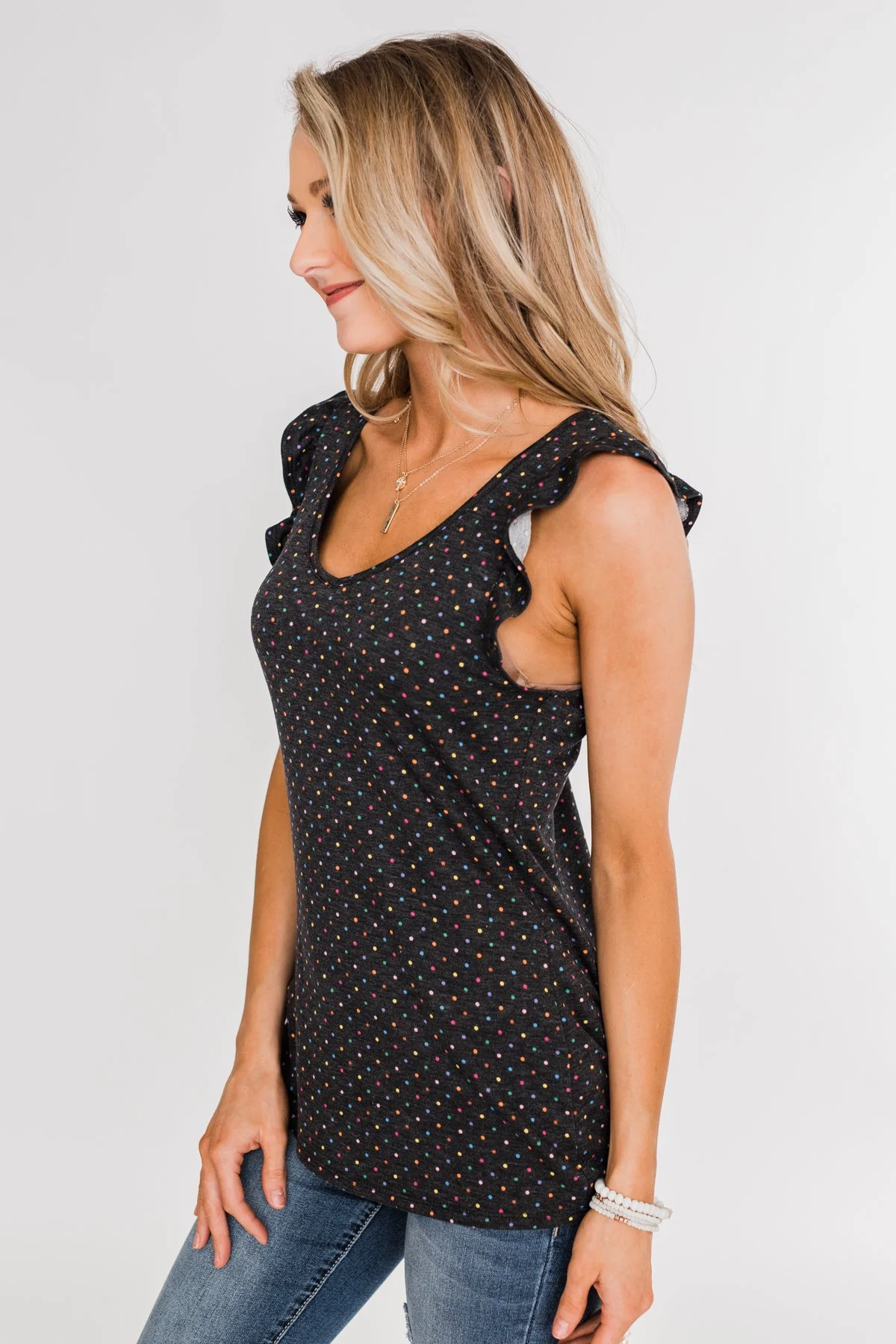 Seeing Spots Ruffle Tank Top- Charcoal & Multi - Image 10