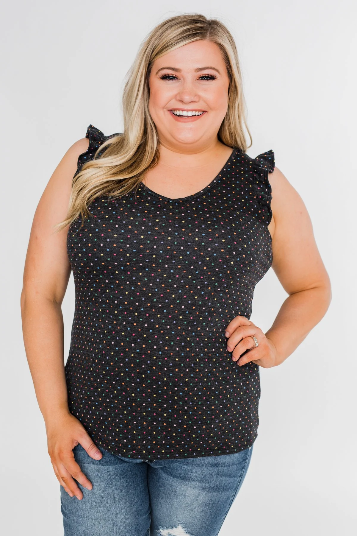 Seeing Spots Ruffle Tank Top- Charcoal & Multi - Image 13