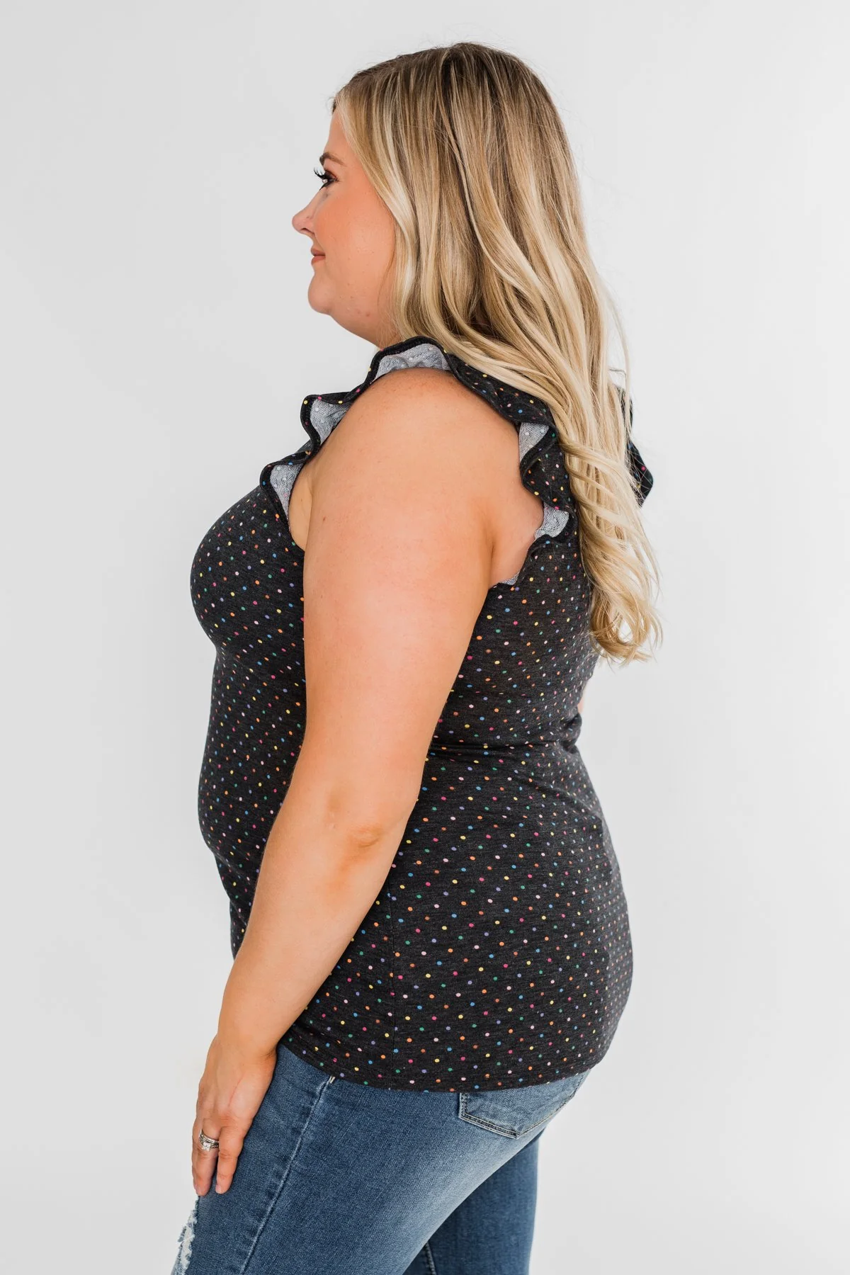 Seeing Spots Ruffle Tank Top- Charcoal & Multi - Image 4