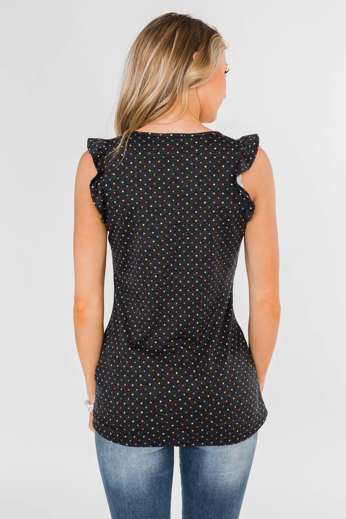 Seeing Spots Ruffle Tank Top- Charcoal & Multi - Image 8