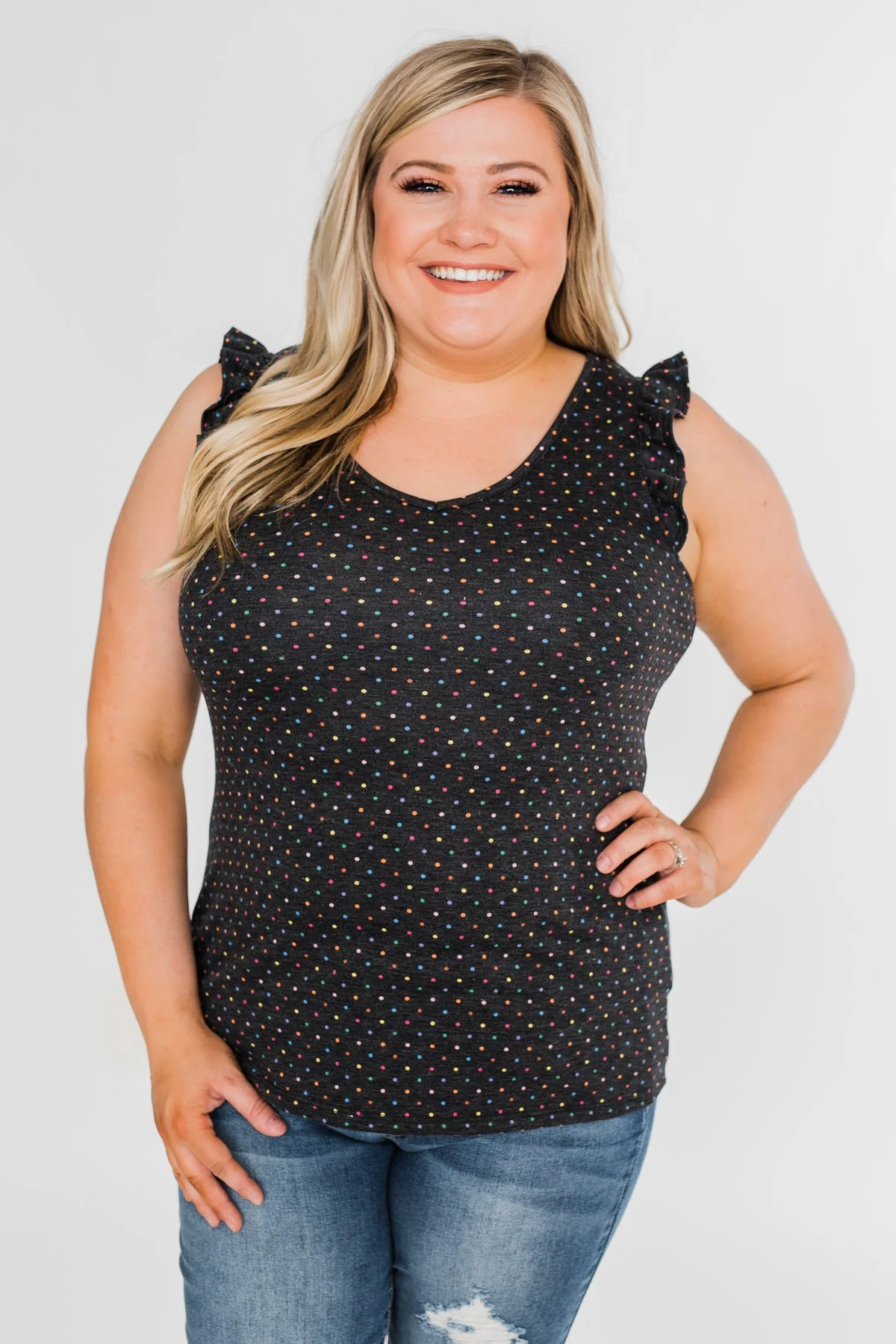 Seeing Spots Ruffle Tank Top- Charcoal & Multi - Image 9