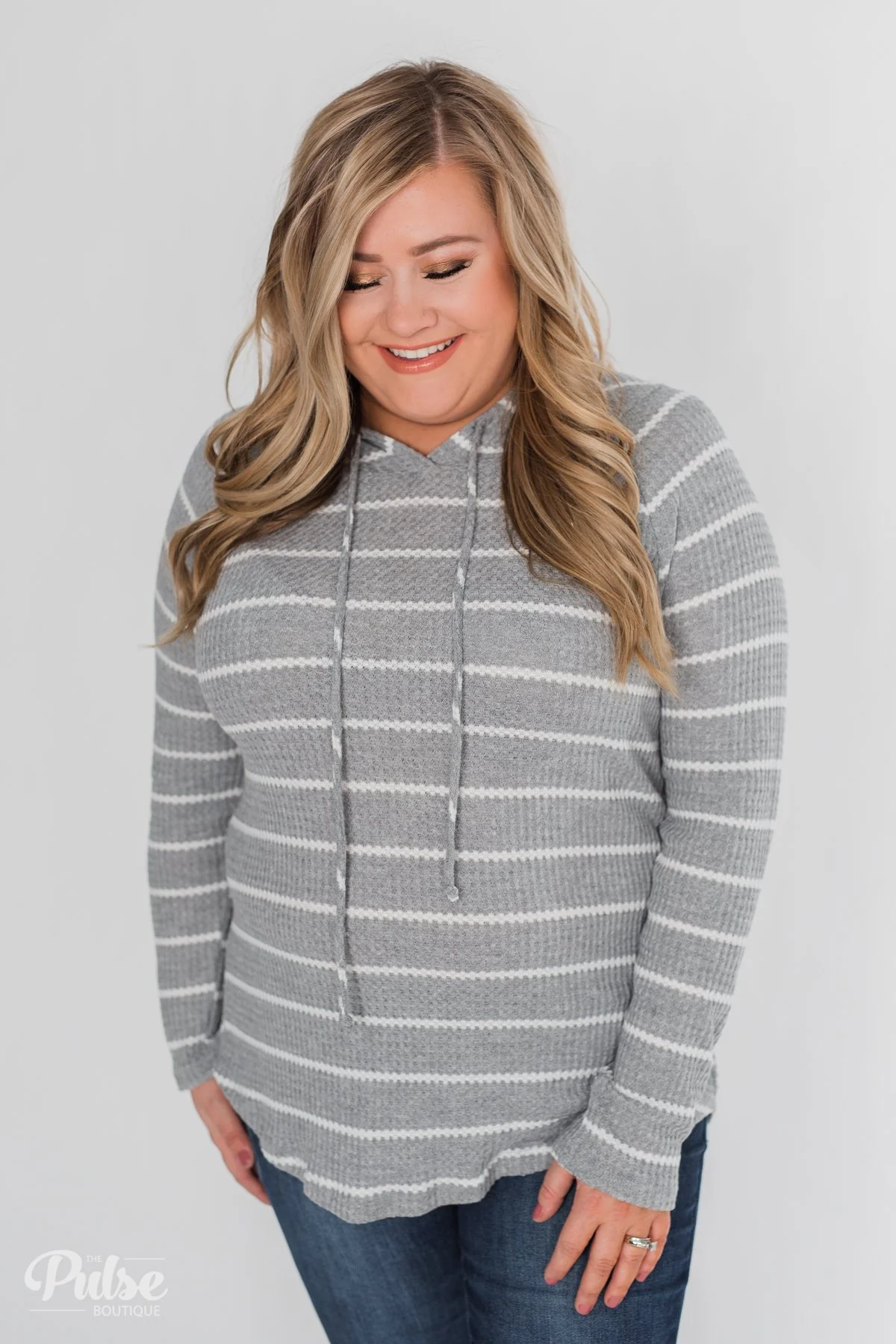 Seeing Stripes Waffle Thermal Hoodie- Heather Grey - Image 11