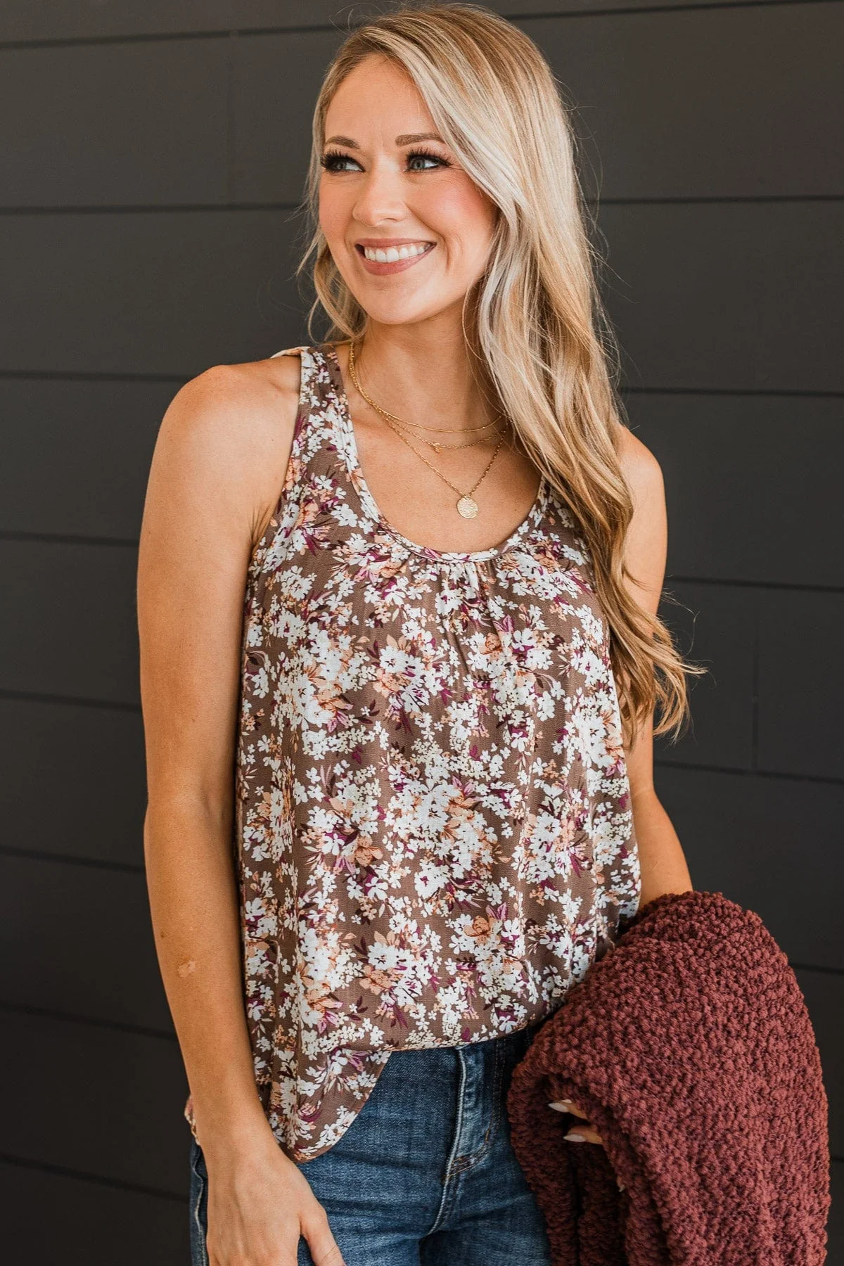 Seeing The Beauty Floral Tank Top- Brown - Image 4