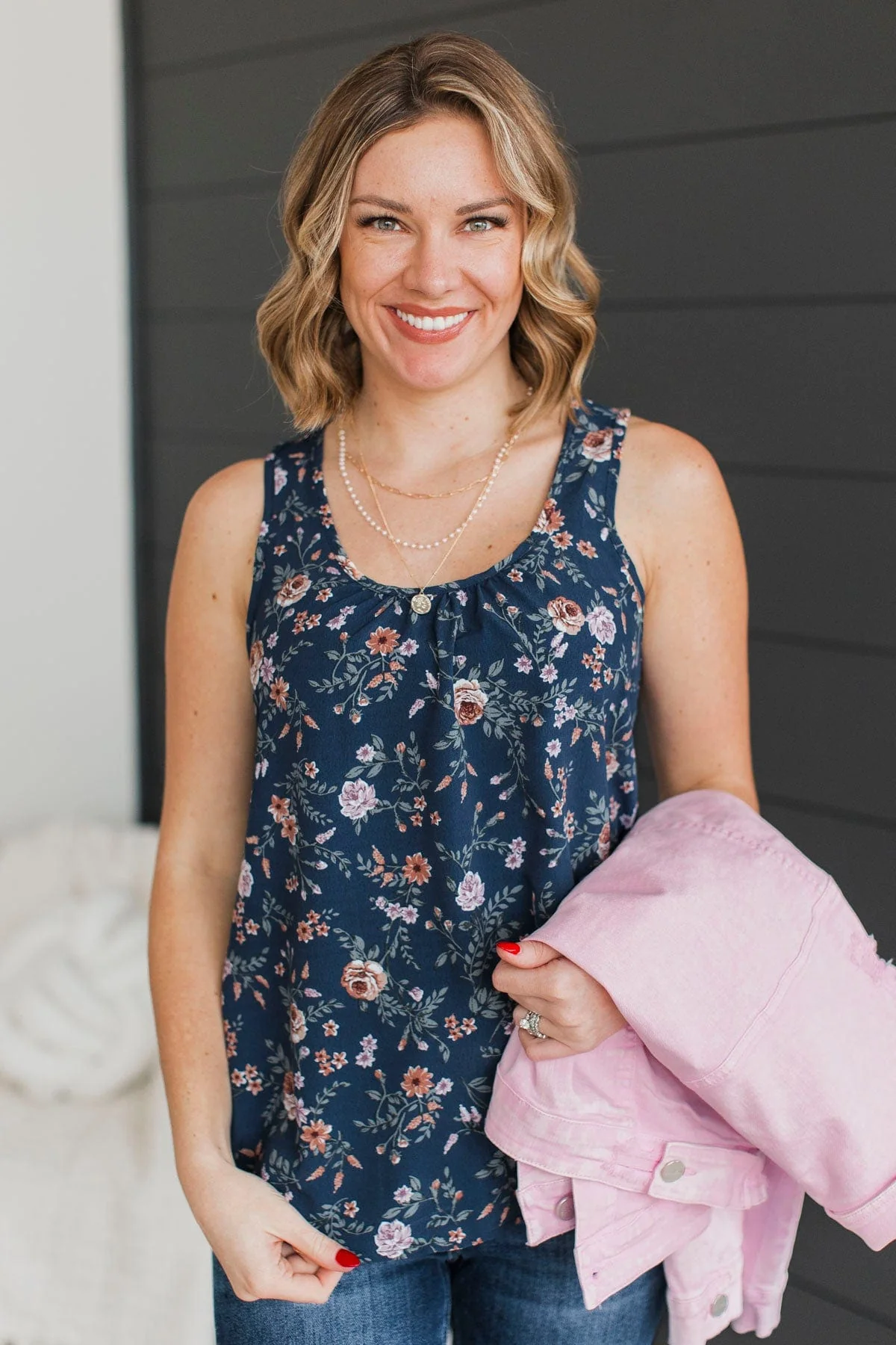 Seeing The Beauty Floral Tank Top- Navy - Image 2