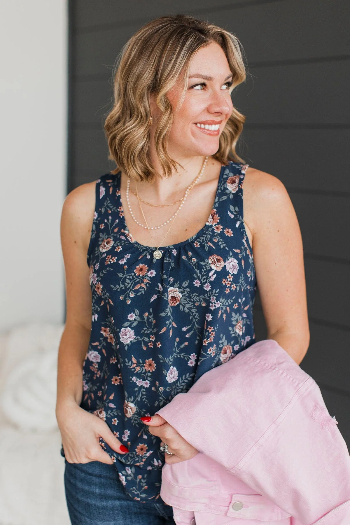 Seeing The Beauty Floral Tank Top- Navy - Image 3