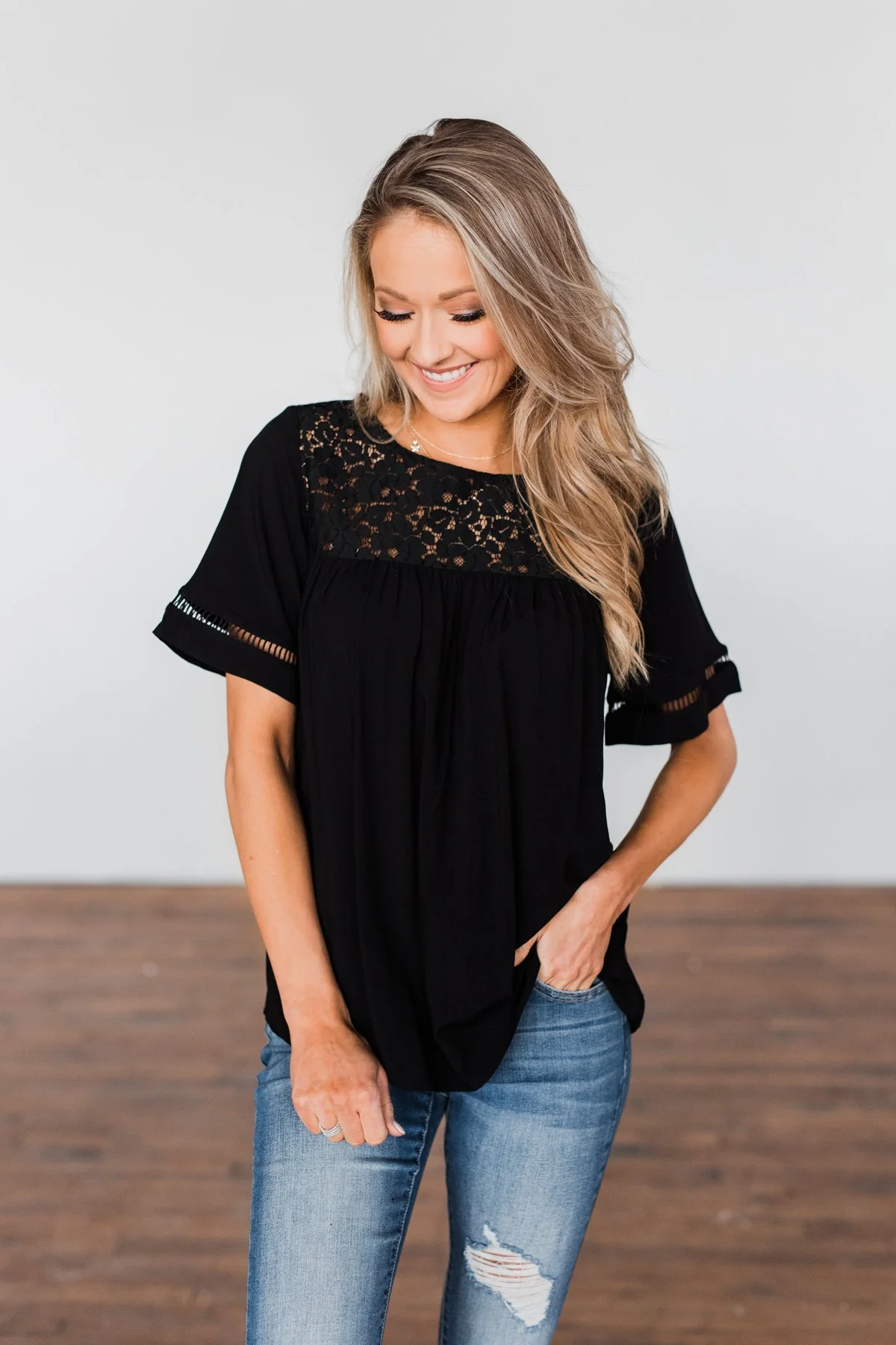Seeing Your Heart Lace Detail Top- Black - Image 6