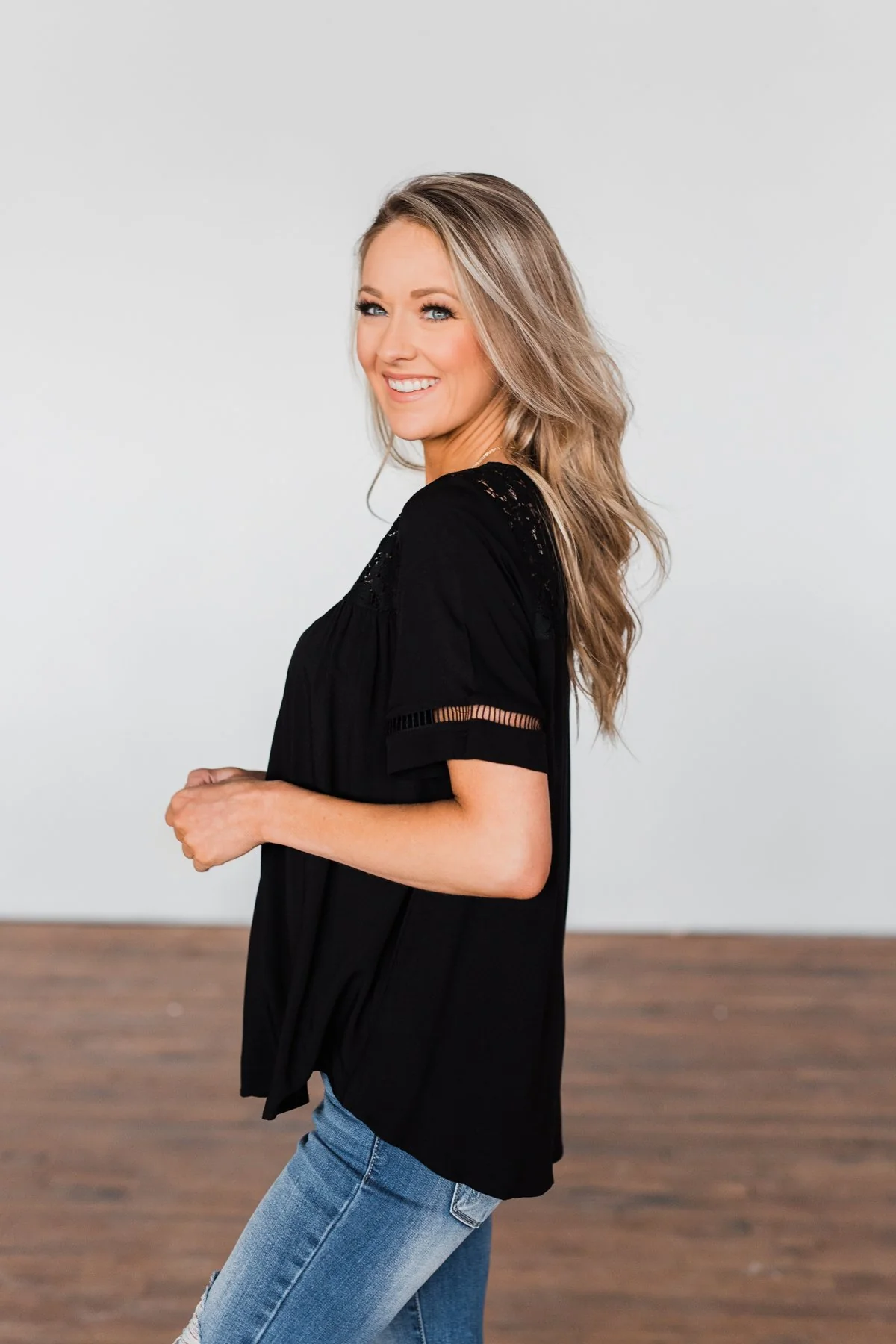 Seeing Your Heart Lace Detail Top- Black - Image 8