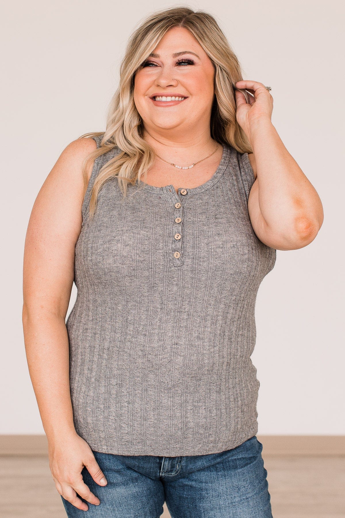 Seek Out Adventure Knit Tank Top- Grey - Image 4