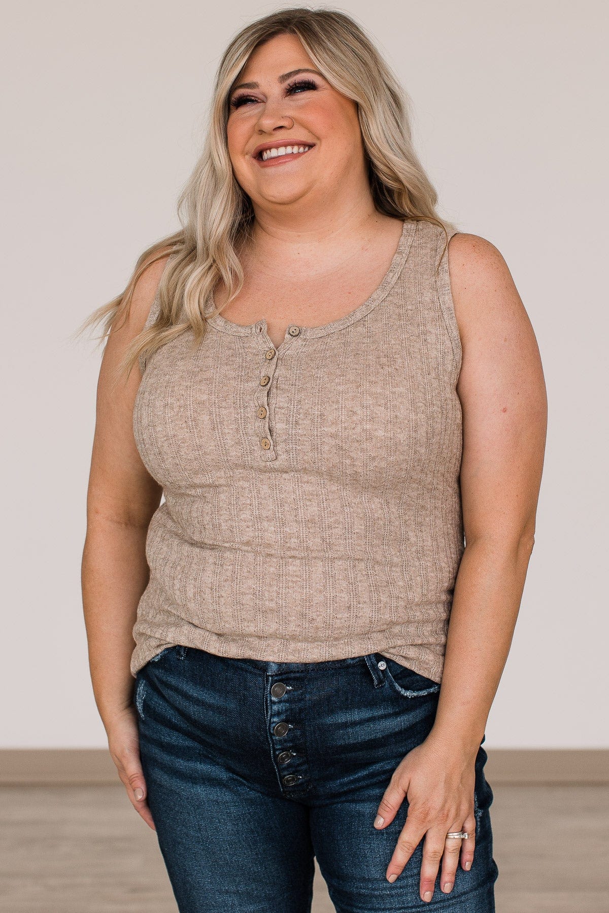 Seek Out Adventure Knit Tank Top- Light Taupe - Image 5