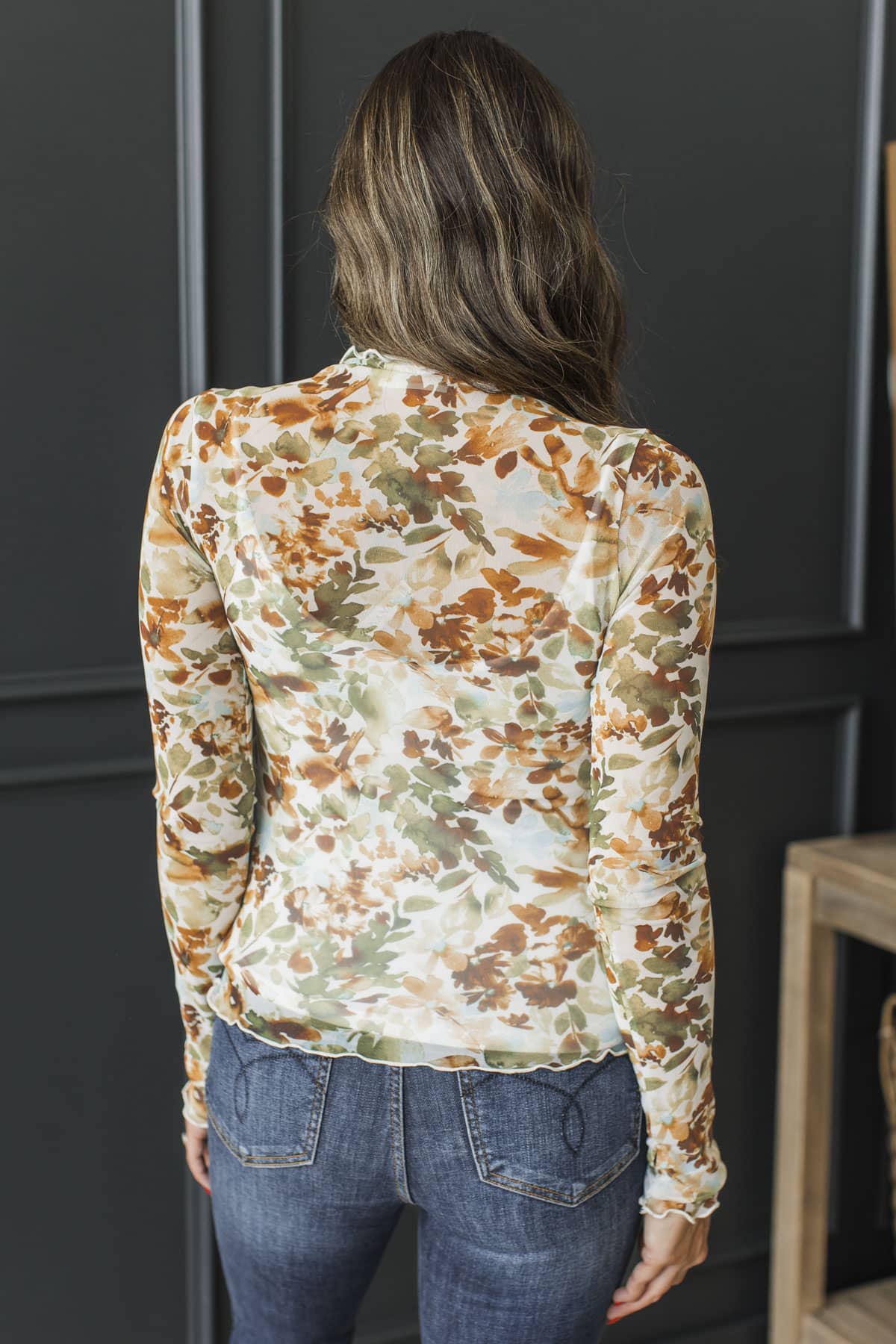 Seek The Magic Long Sleeve Mesh Top- Ivory, Moss & Rust - Image 7