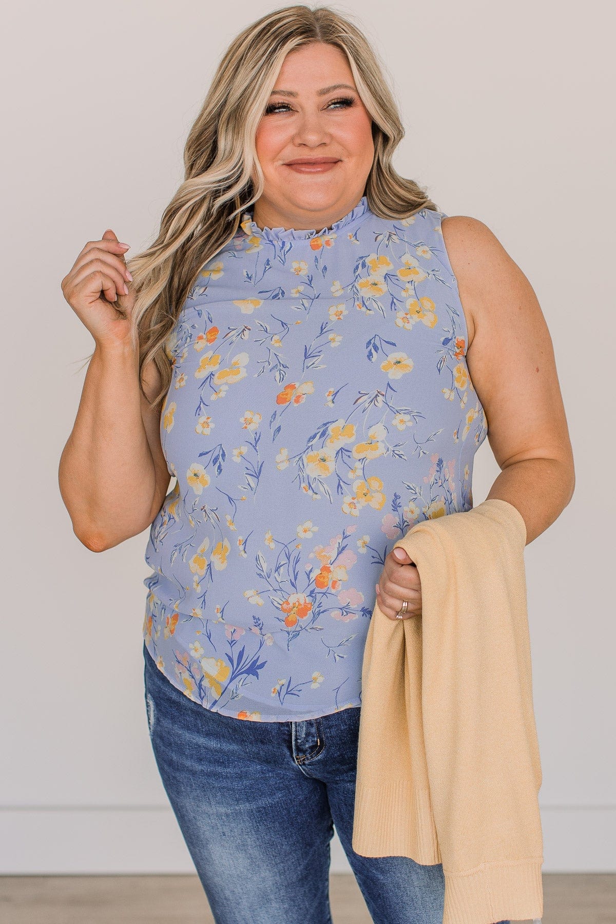 Seek You Out Floral Sleeveless Blouse- Blue - Image 4