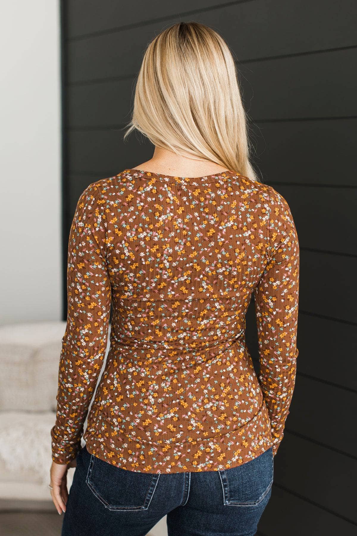Seeking Harmony Floral Henley Top- Brown - Image 8