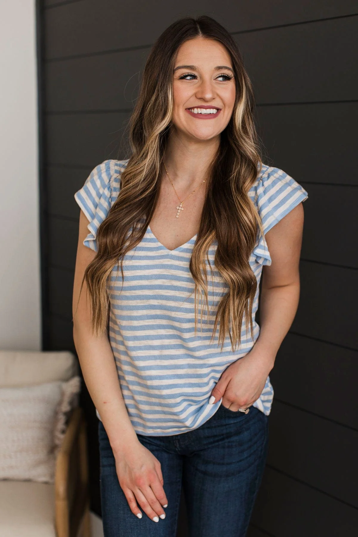Seeking More Striped Top- Ivory & Chambray - Image 4