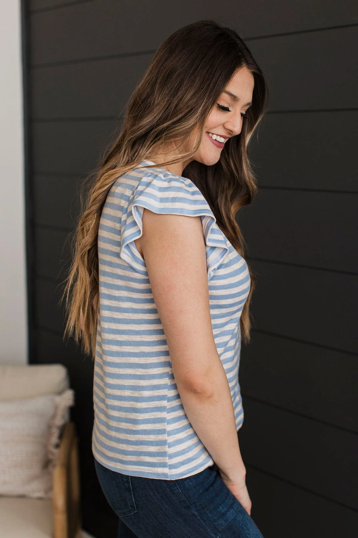 Seeking More Striped Top- Ivory & Chambray - Image 6