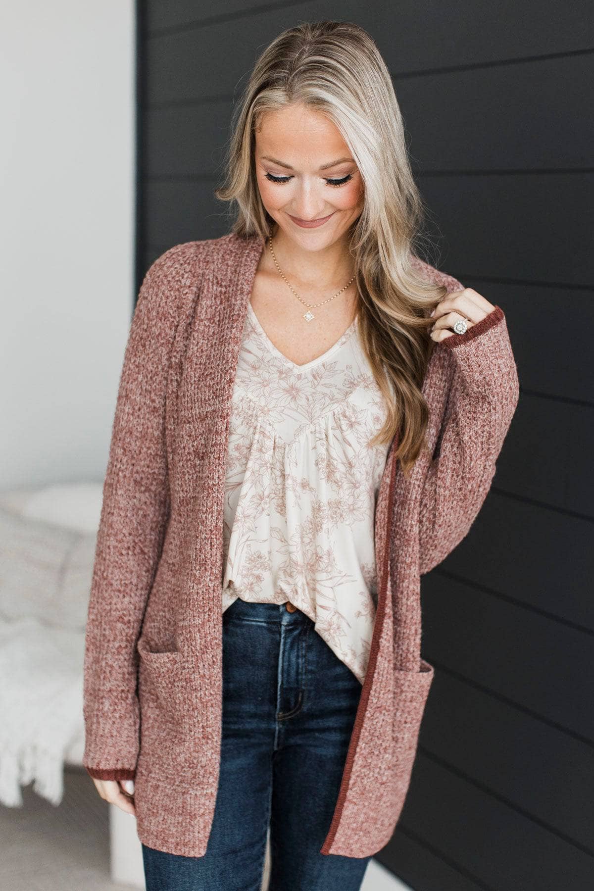 Seeking Perfection Waffle Knit Cardigan- Burgundy