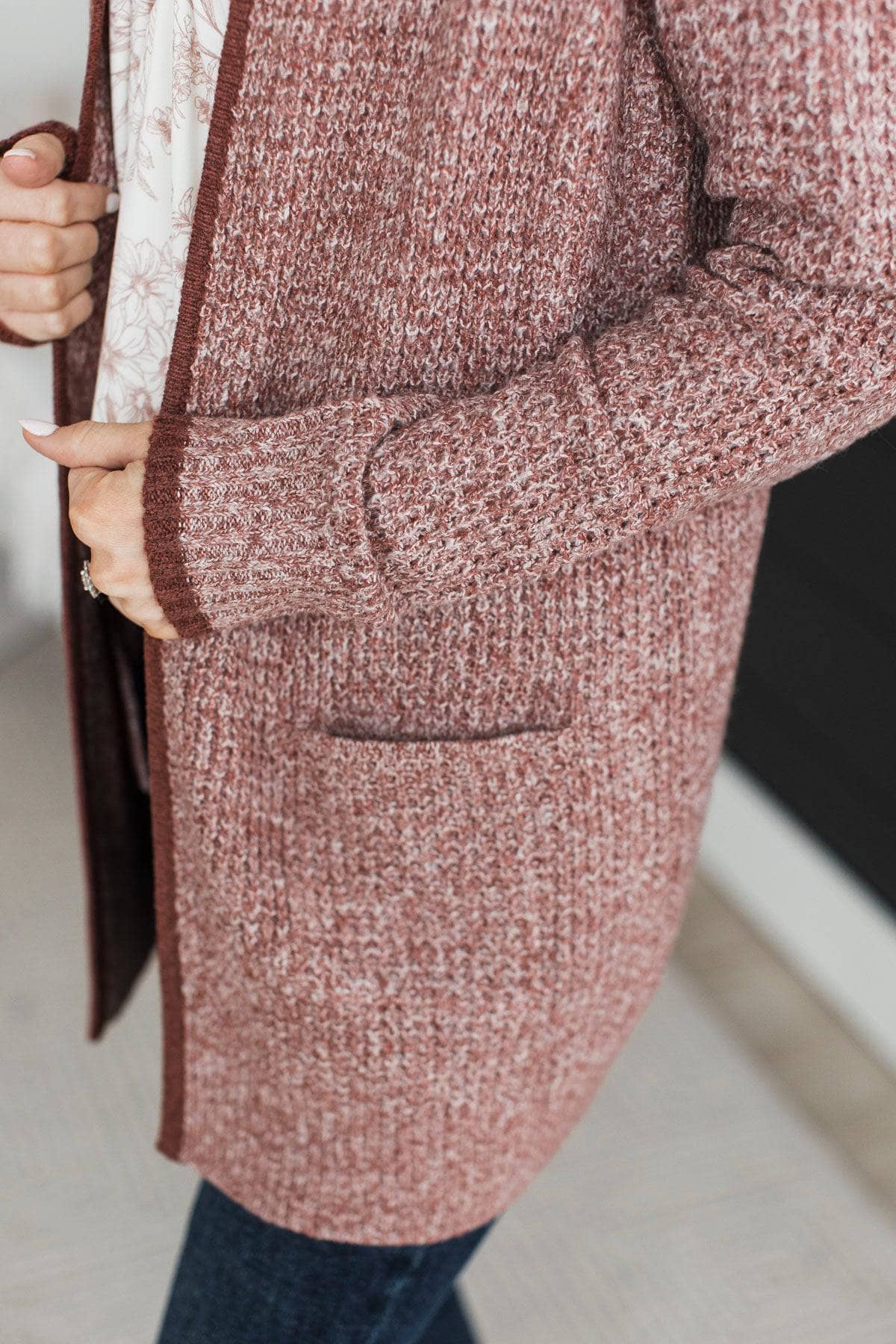 Seeking Perfection Waffle Knit Cardigan- Burgundy - Image 3