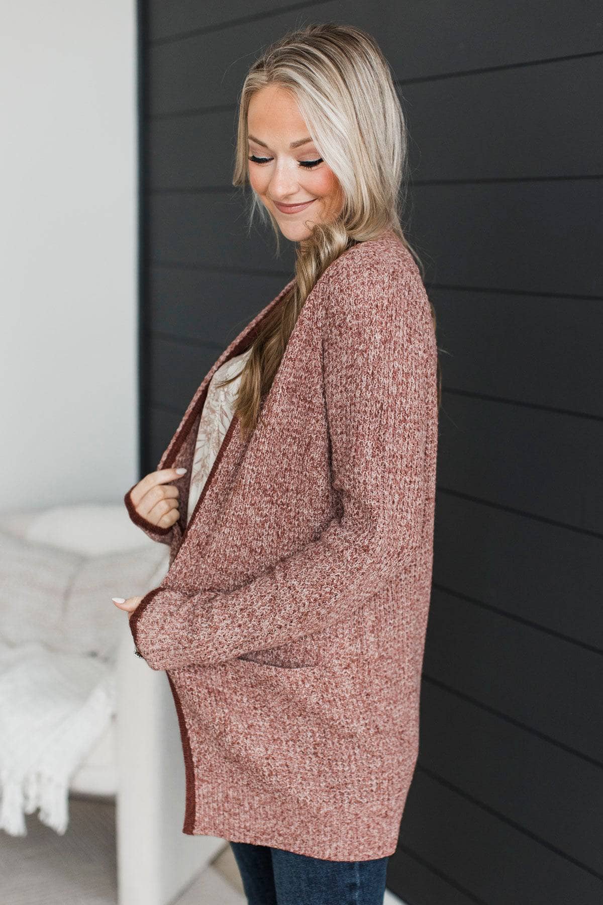 Seeking Perfection Waffle Knit Cardigan- Burgundy - Image 5
