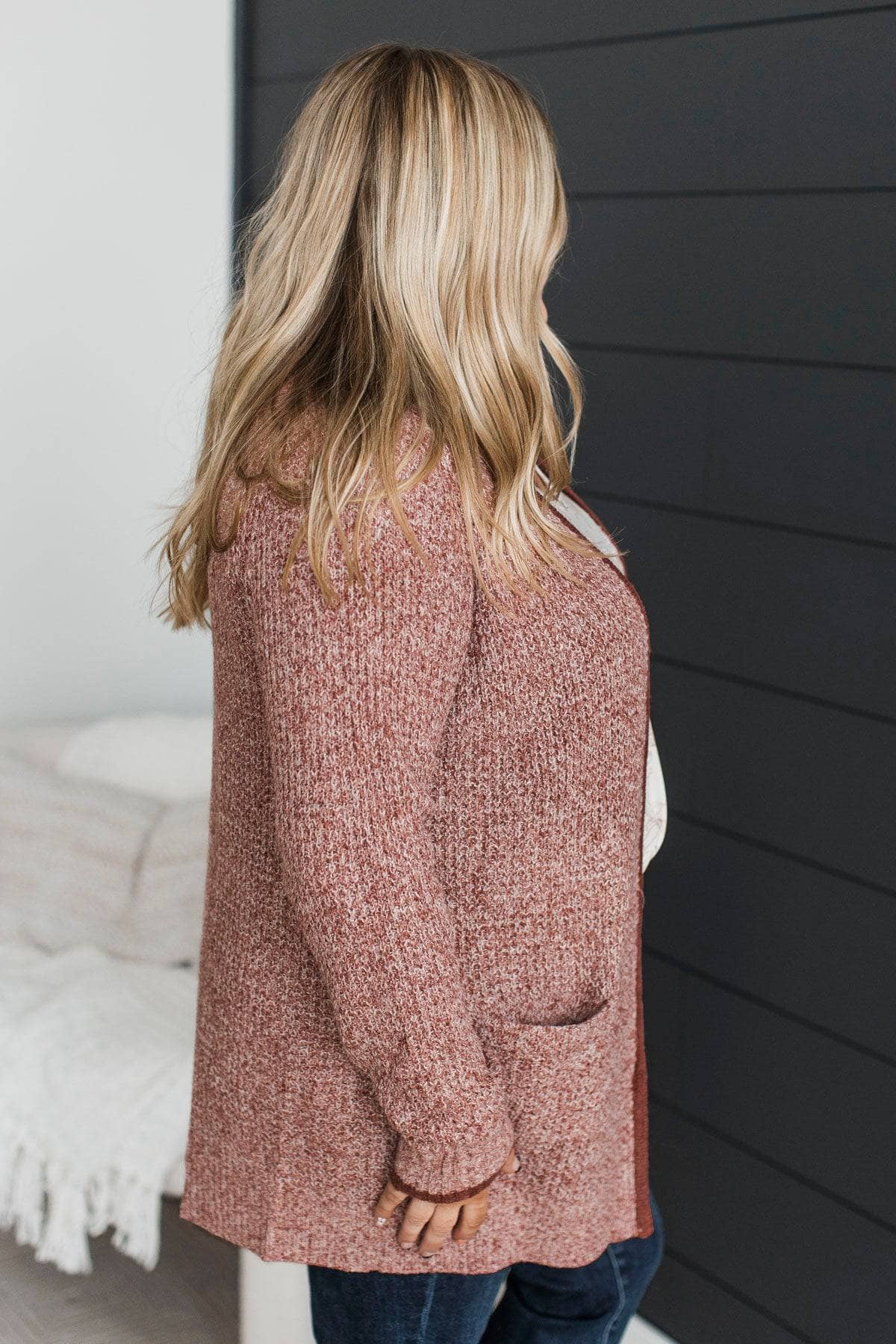 Seeking Perfection Waffle Knit Cardigan- Burgundy - Image 6
