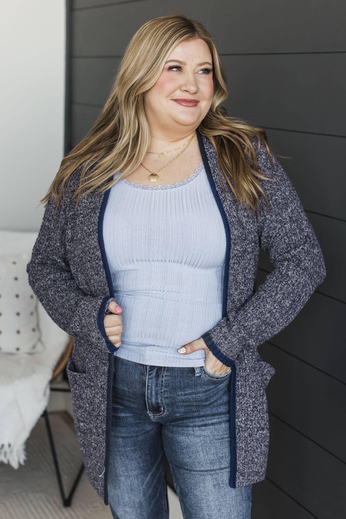 Seeking Perfection Waffle Knit Cardigan- Navy
