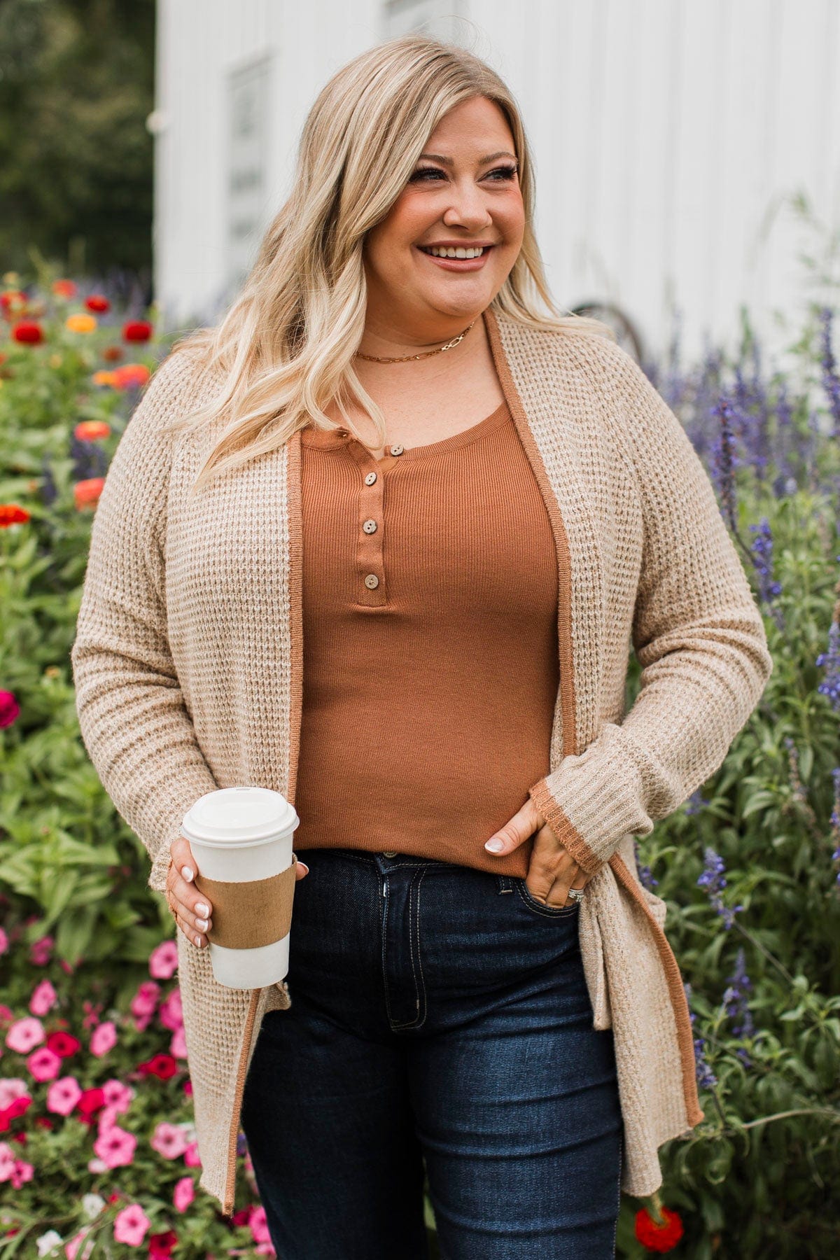 Seeking Perfection Waffle Knit Cardigan- Oat