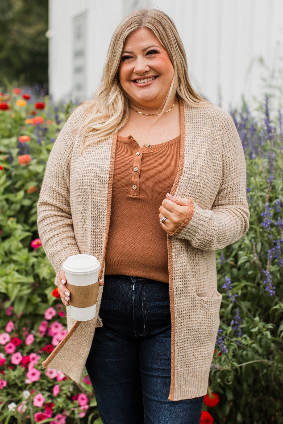 Seeking Perfection Waffle Knit Cardigan- Oat - Image 3
