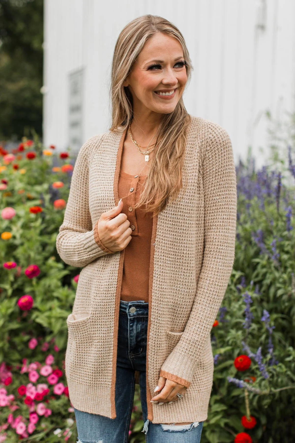 Seeking Perfection Waffle Knit Cardigan- Oat - Image 4