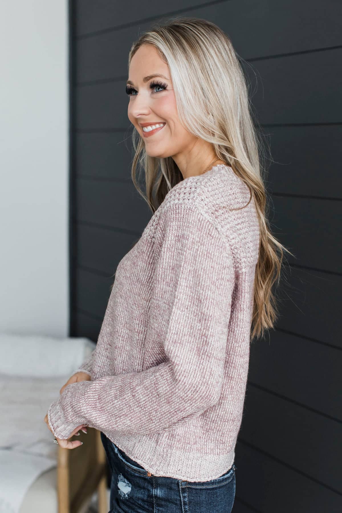 Seeking Serenity Two-Tone Knit Sweater- Pale Mauve - Image 5