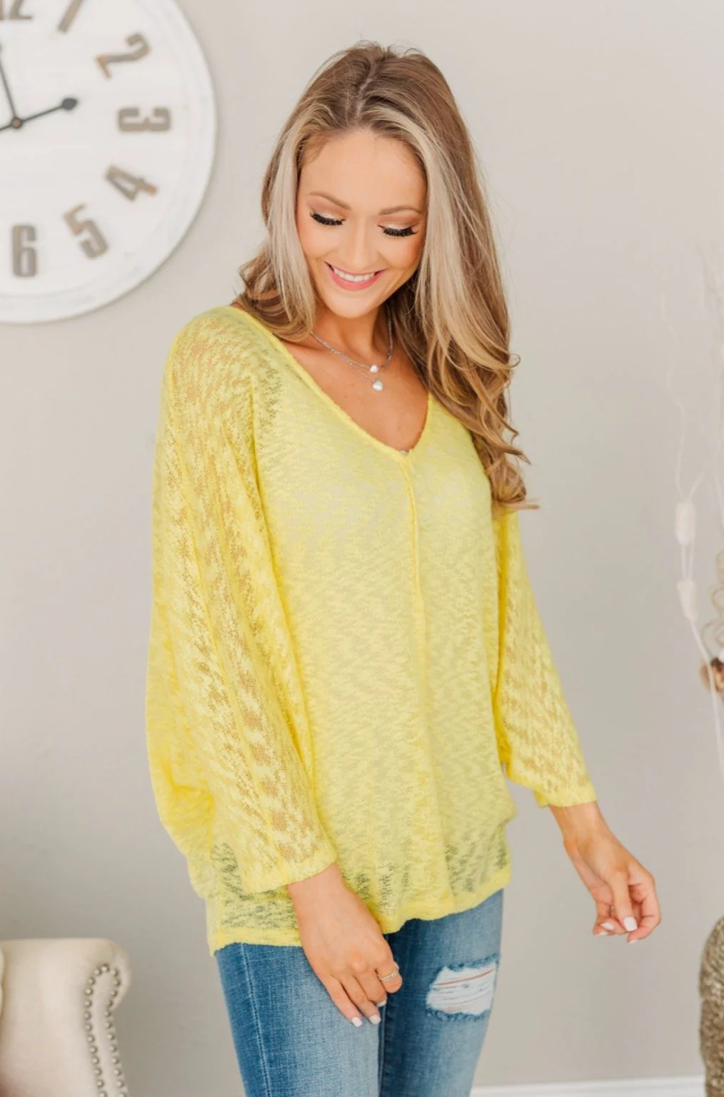 Seeking Sunshine Dolman Sleeve Knit Top- Lemon Yellow - Image 3