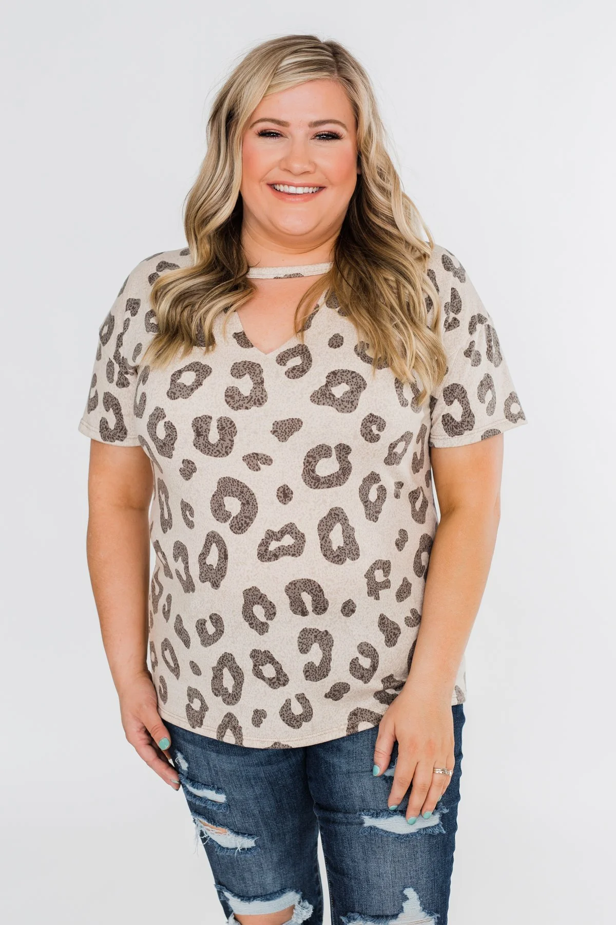 Seeking To Find Mock Neck Leopard Top- Beige - Image 12