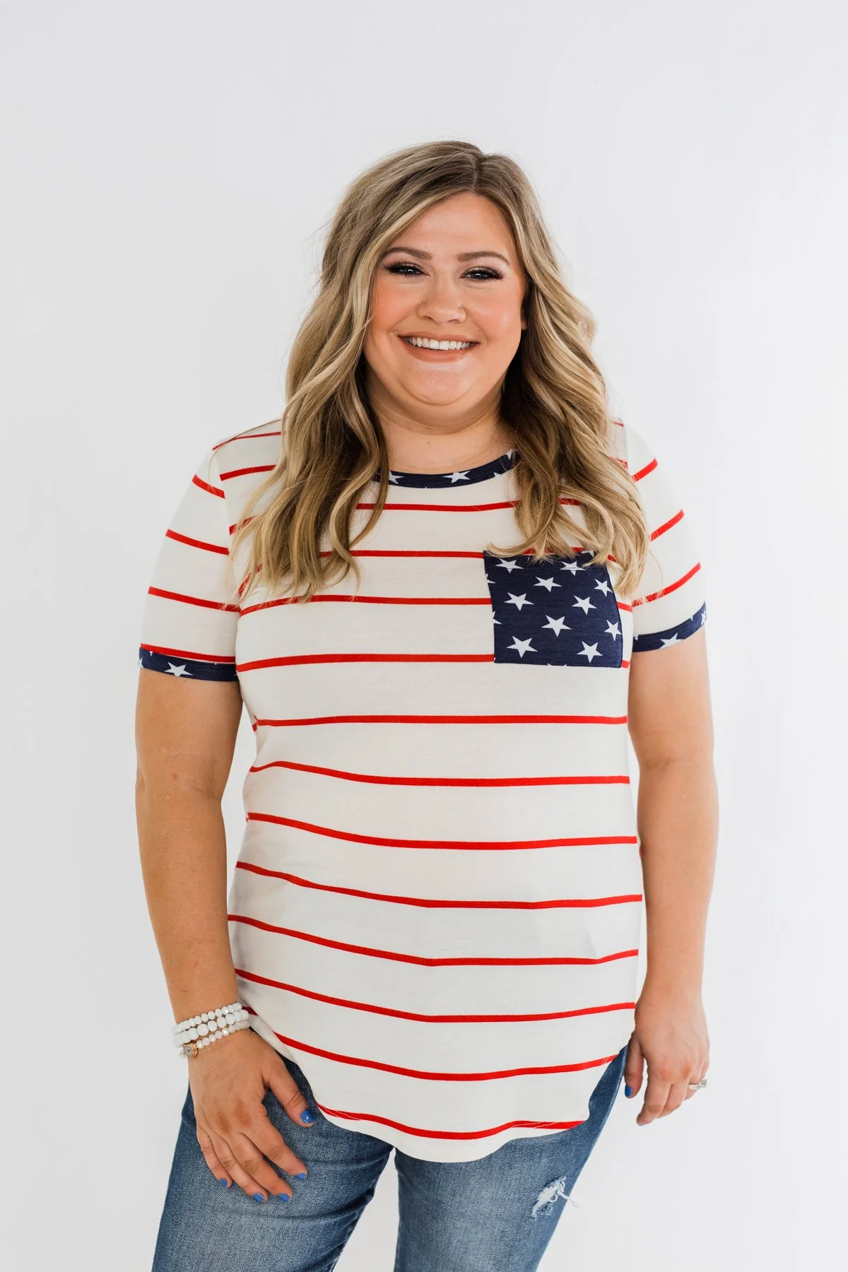 Seize The Day Stripes & Stars Top- Red, Ivory, & Navy - Image 2