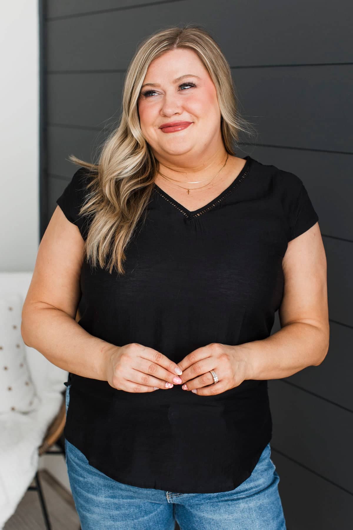 Sending Love Notes V-Neck Top- Black