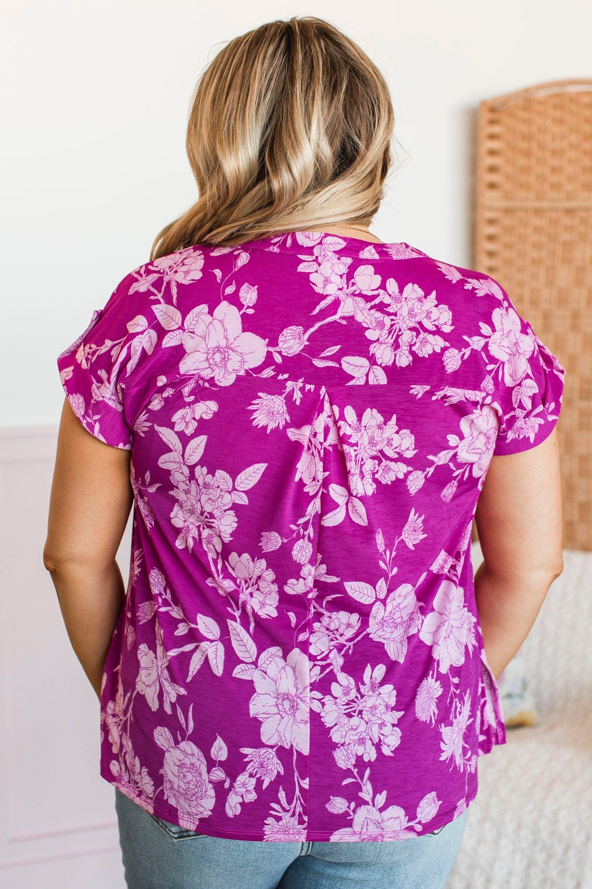 Sending Love V-Neck Floral Top- Magenta - Image 11