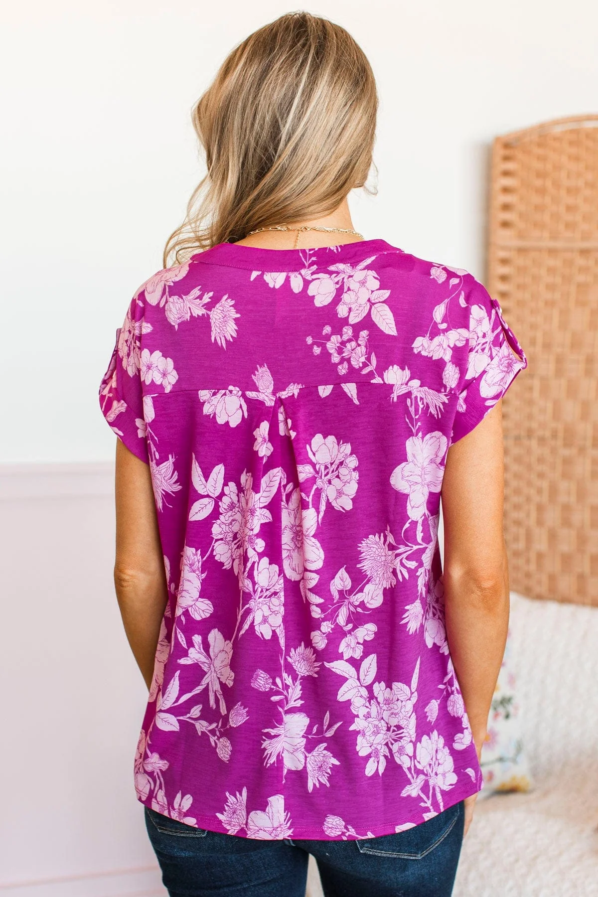 Sending Love V-Neck Floral Top- Magenta - Image 12