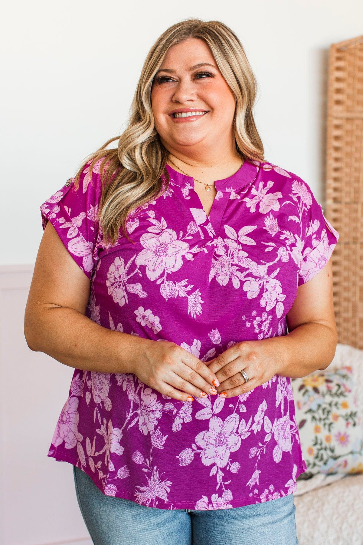 Sending Love V-Neck Floral Top- Magenta - Image 5