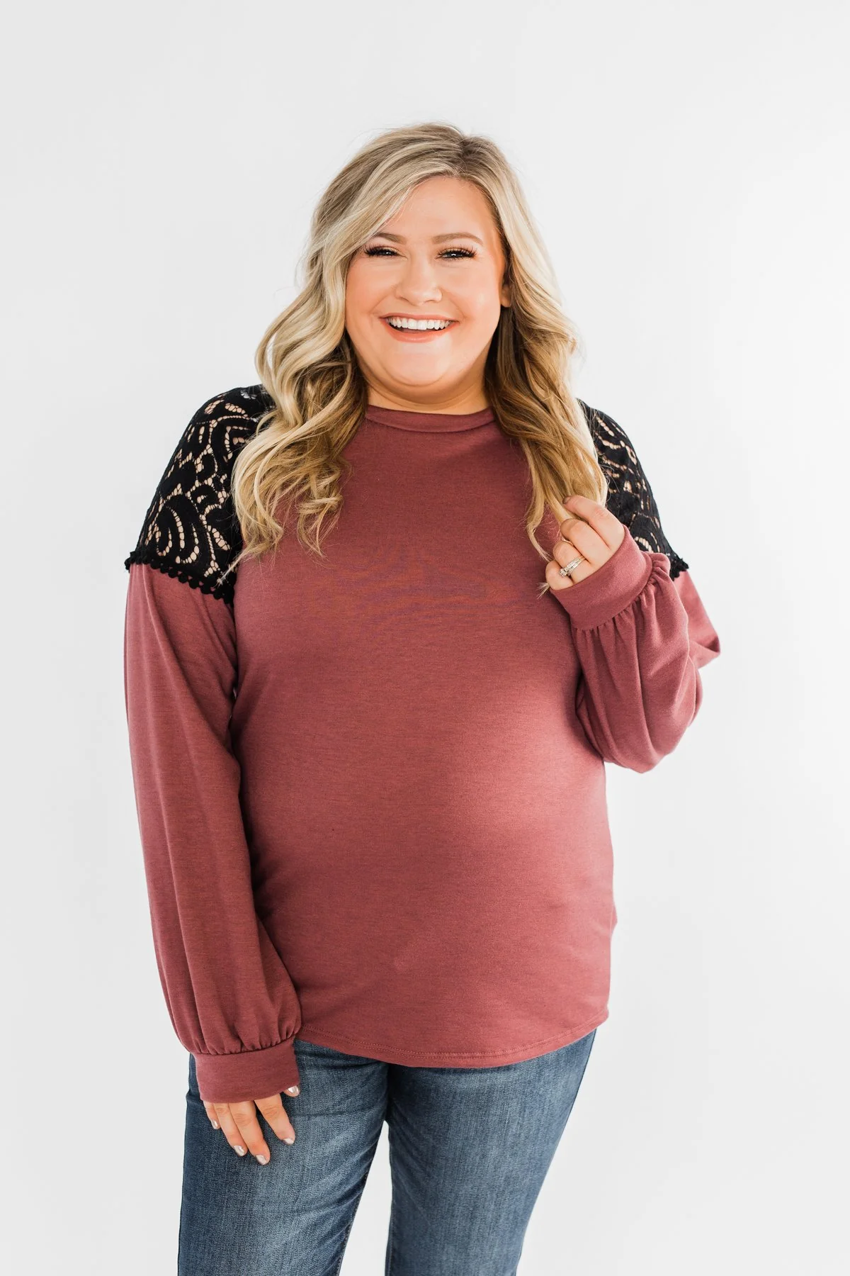 Sending My Love Lace Top- Dusty Burgundy - Image 2
