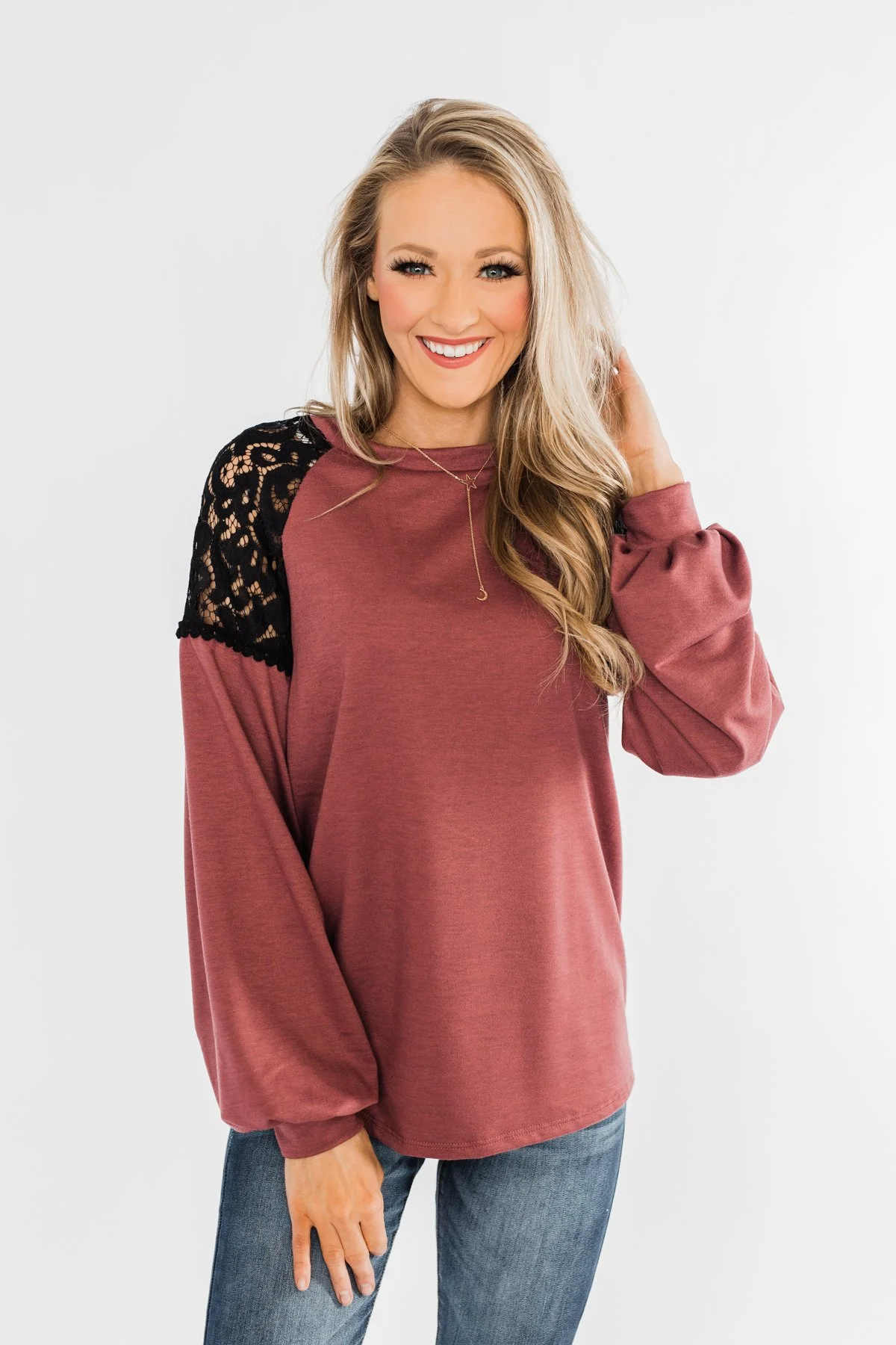 Sending My Love Lace Top- Dusty Burgundy - Image 3