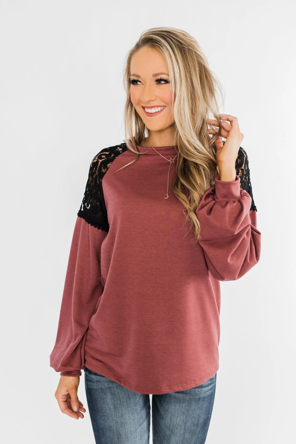 Sending My Love Lace Top- Dusty Burgundy - Image 5