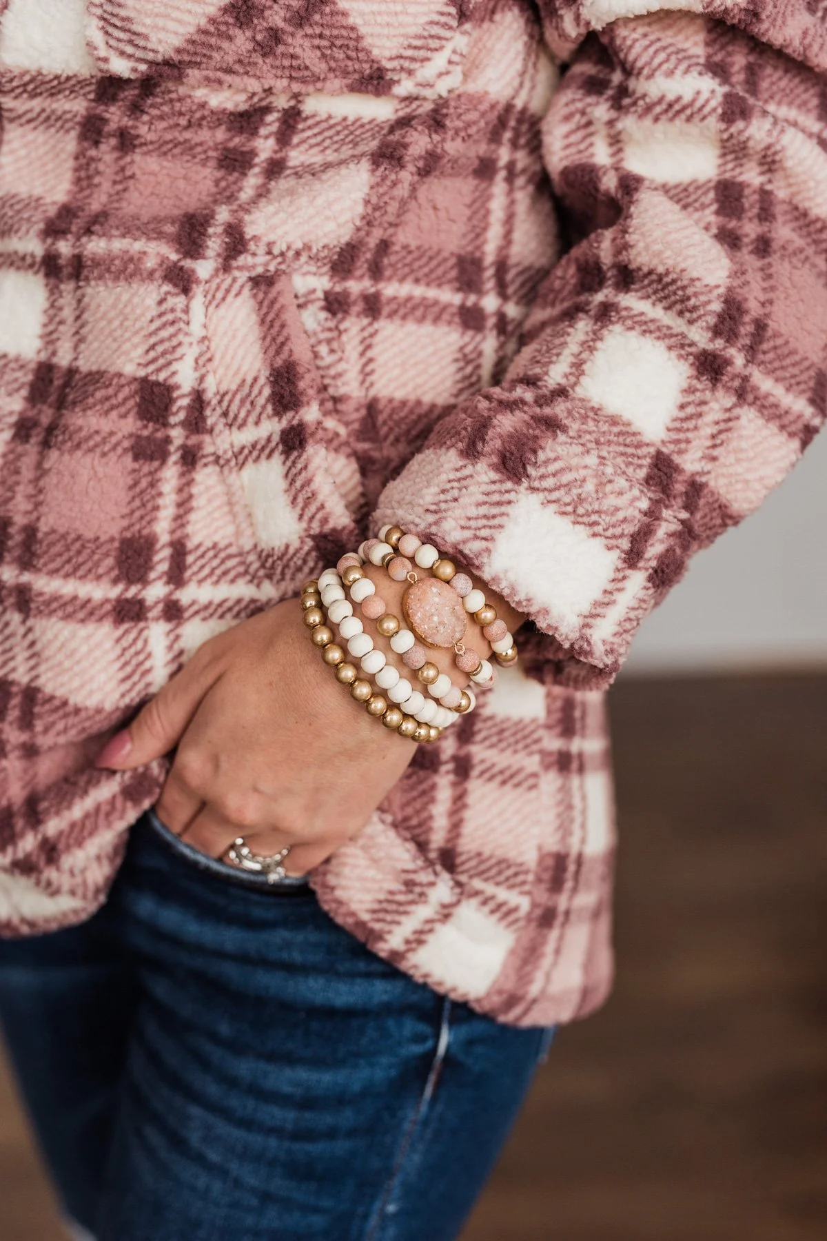 Sensational Smiles Beaded Bracelet Set- Gold & Pink - Image 2